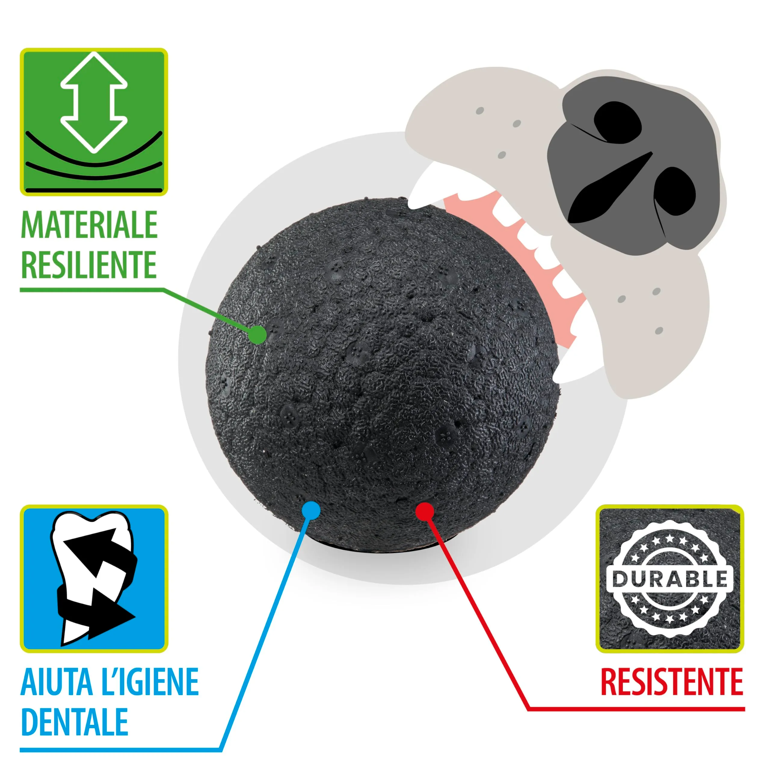 Ferplast Chewa Boing Palla per Cane Grande - Pallina in Materiale Durevole, Atossico, Resistente ai Morsi per Igiene Dentale, Rimbalza e Galleggia - Nero - immagine 3