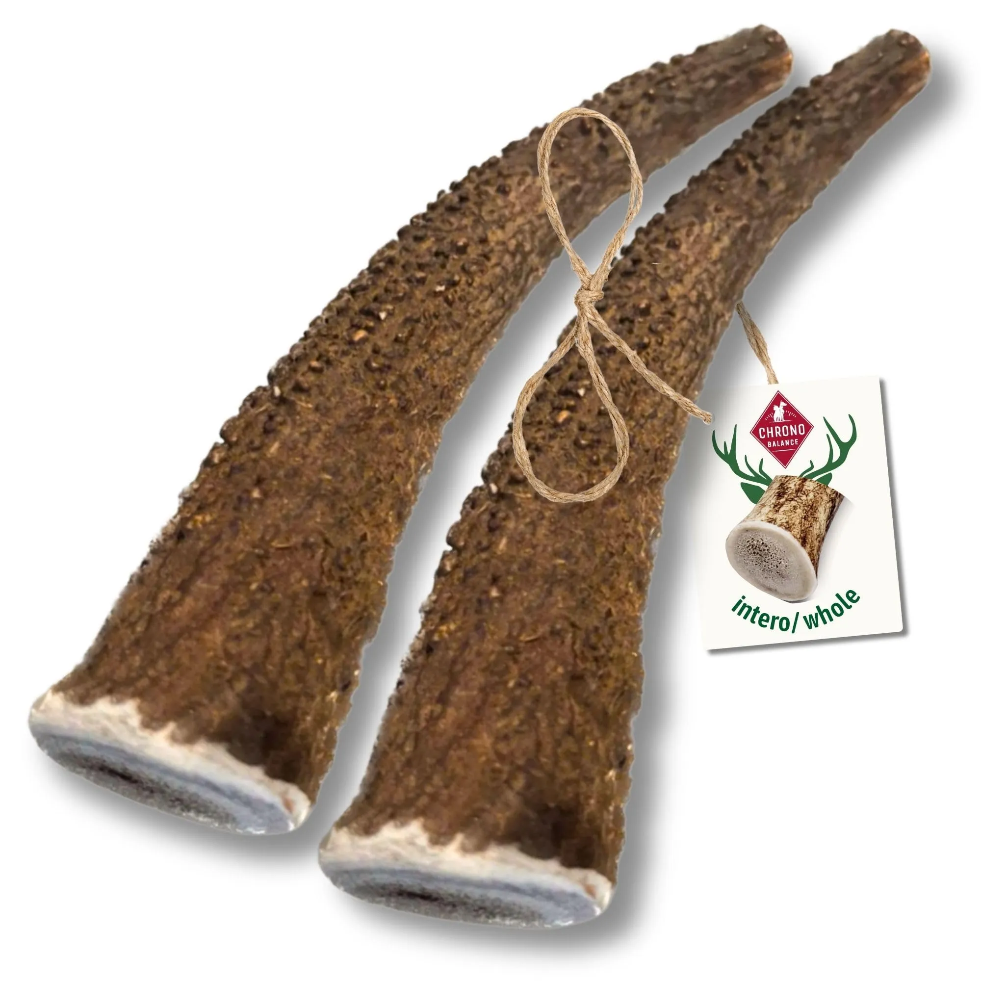 ChronoBalance-S Corno di Cervo per Cani, Confezione da 2, 100% Naturale, Pezzi Interi, Cura Dentale, Giocattolo per Cani, Ricco di Minerali e Nutrienti, Lunga Durata - immagine 1