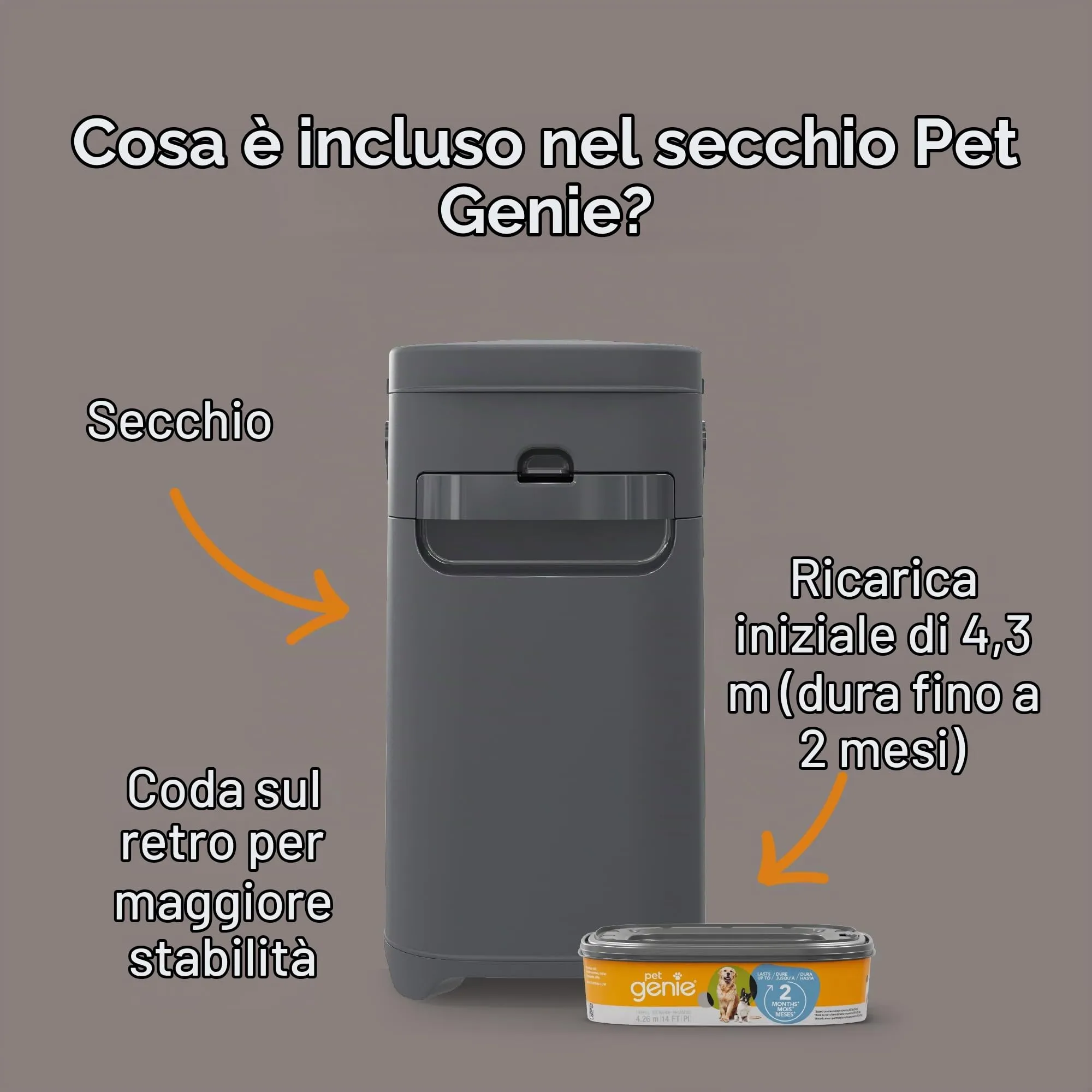 Pet Genie Secchio | Sistema di smaltimento dei rifiuti del cane per il controllo degli odori all'interno e all'esterno | Cestino per la cacca del cane | Include 1 sacchetto quadrato di ricarica che - immagine 7