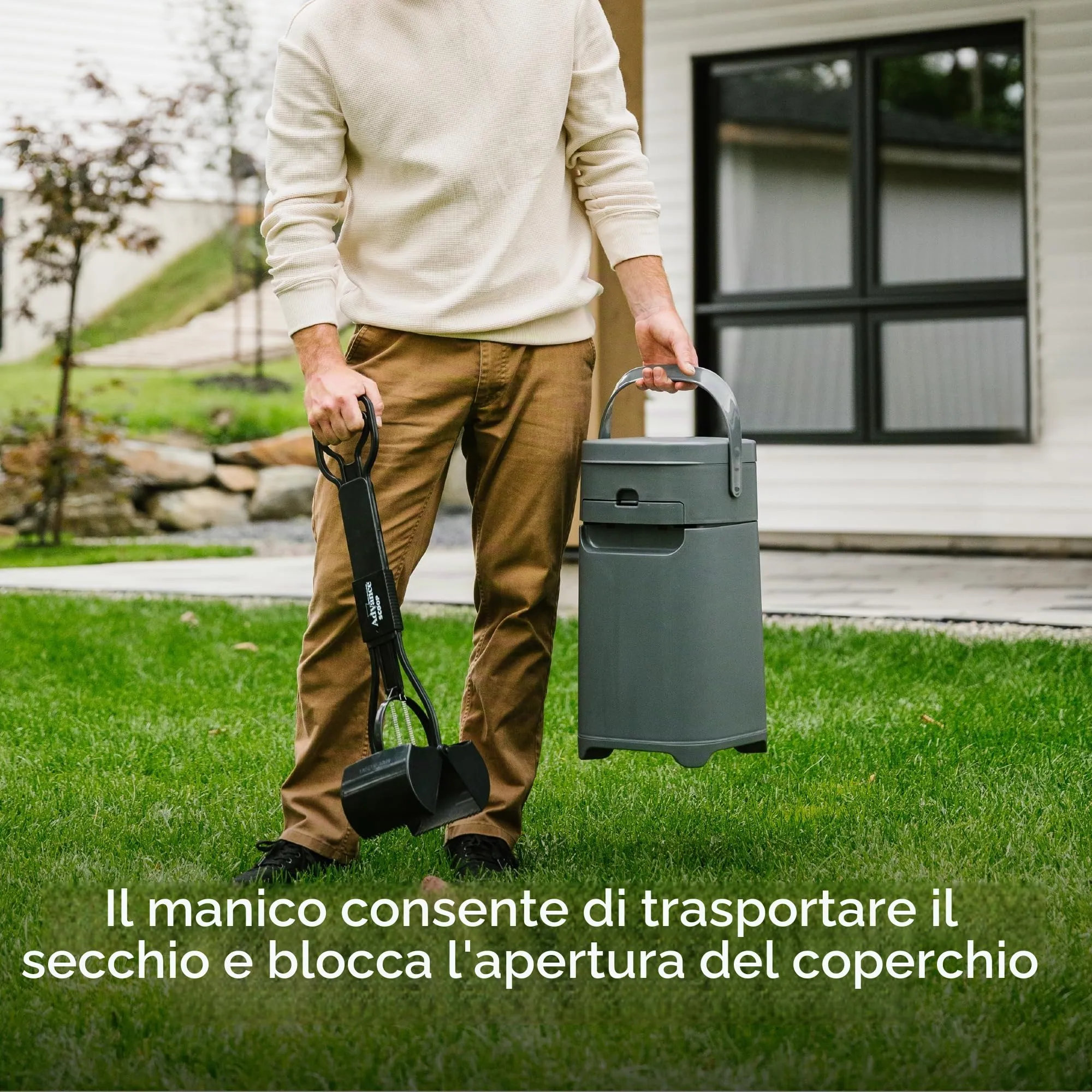 Pet Genie Secchio | Sistema di smaltimento dei rifiuti del cane per il controllo degli odori all'interno e all'esterno | Cestino per la cacca del cane | Include 1 sacchetto quadrato di ricarica che - immagine 9