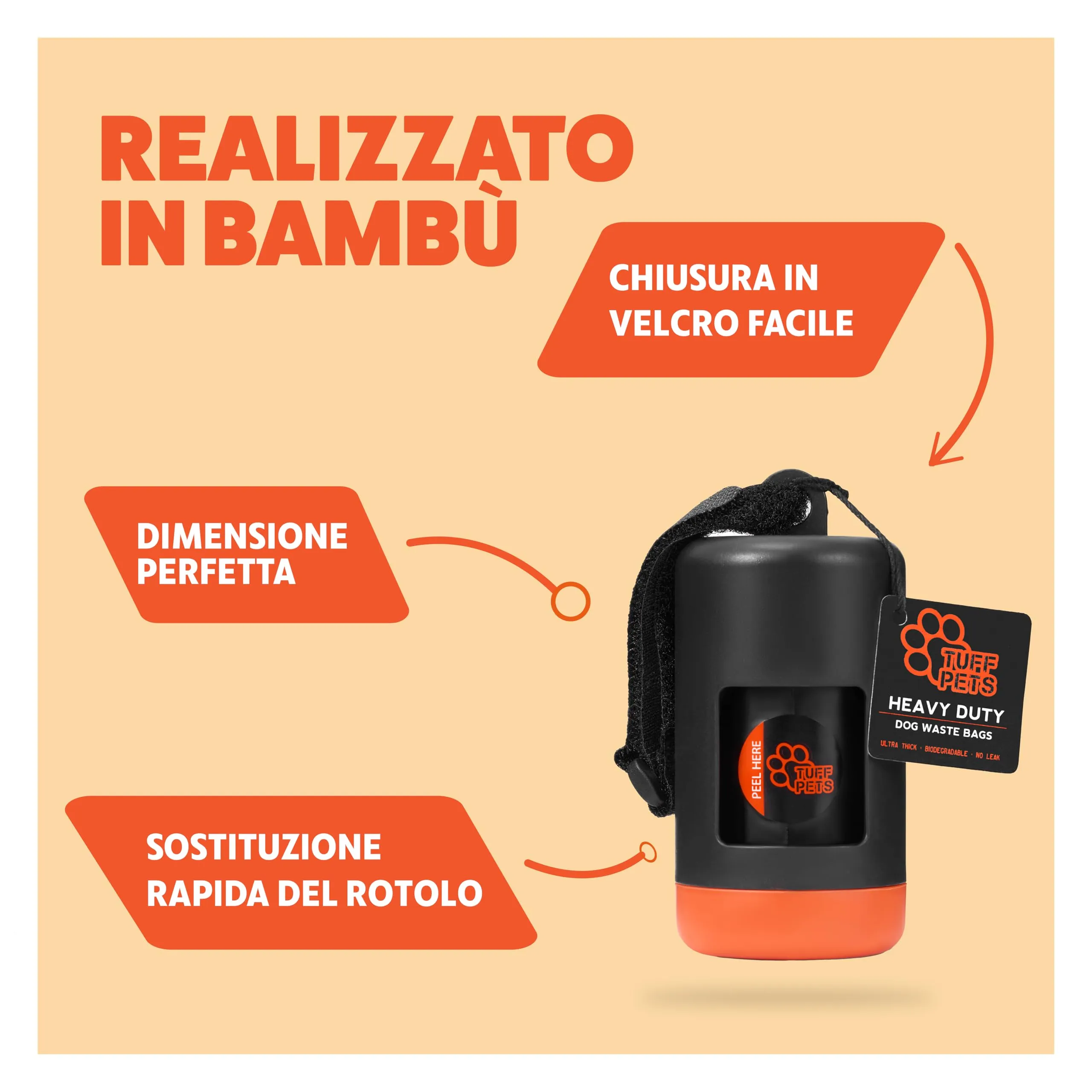 Tuff Pets Porta Sacchetti Cane da Guinzaglio in Bambù, con 10 Sacchetti - immagine 2