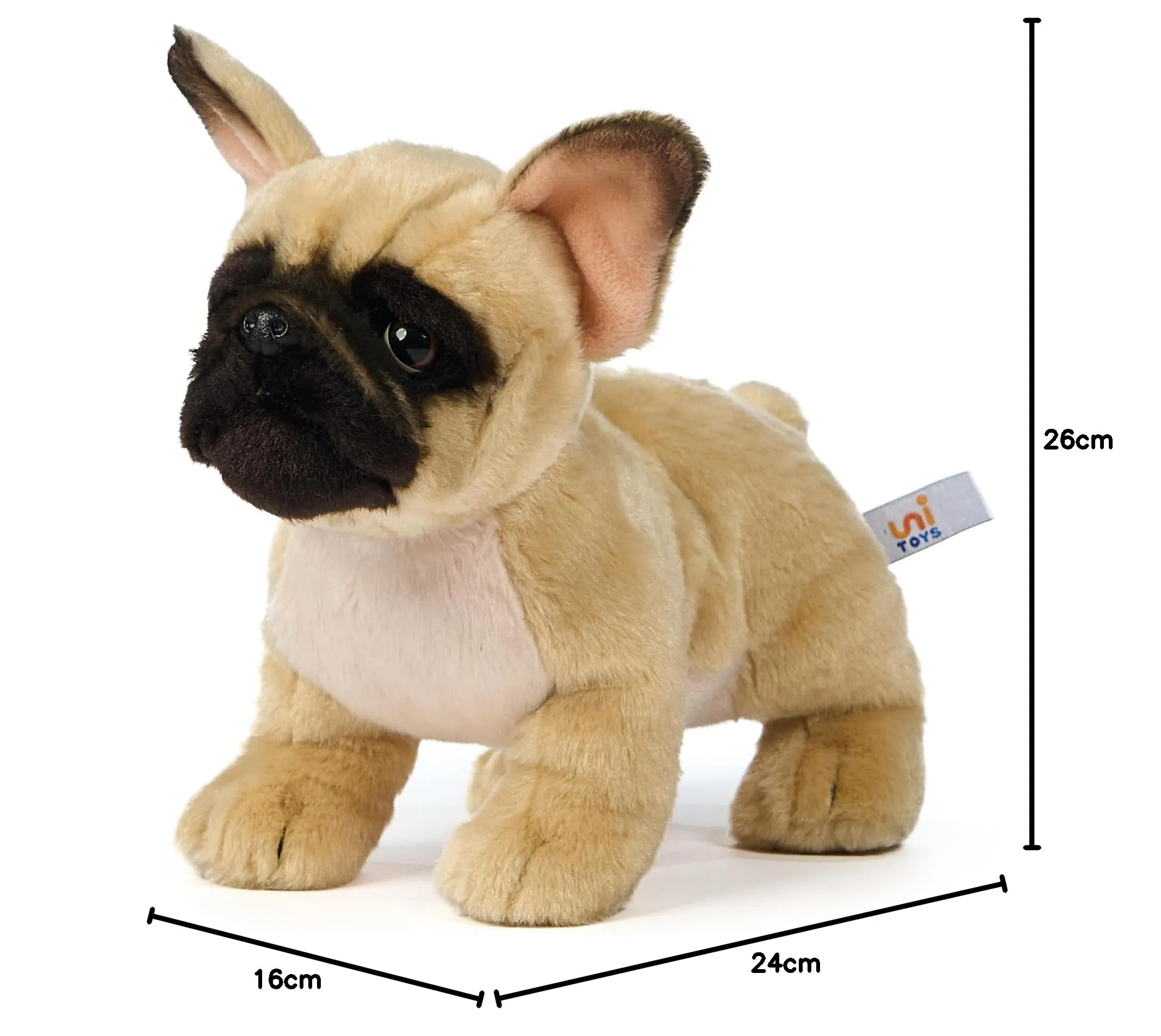 Uni-Toys - Bulldog francese (beige) - Senza guinzaglio - 26 cm (lunghezza) - cane di peluche - peluche peluche - immagine 5