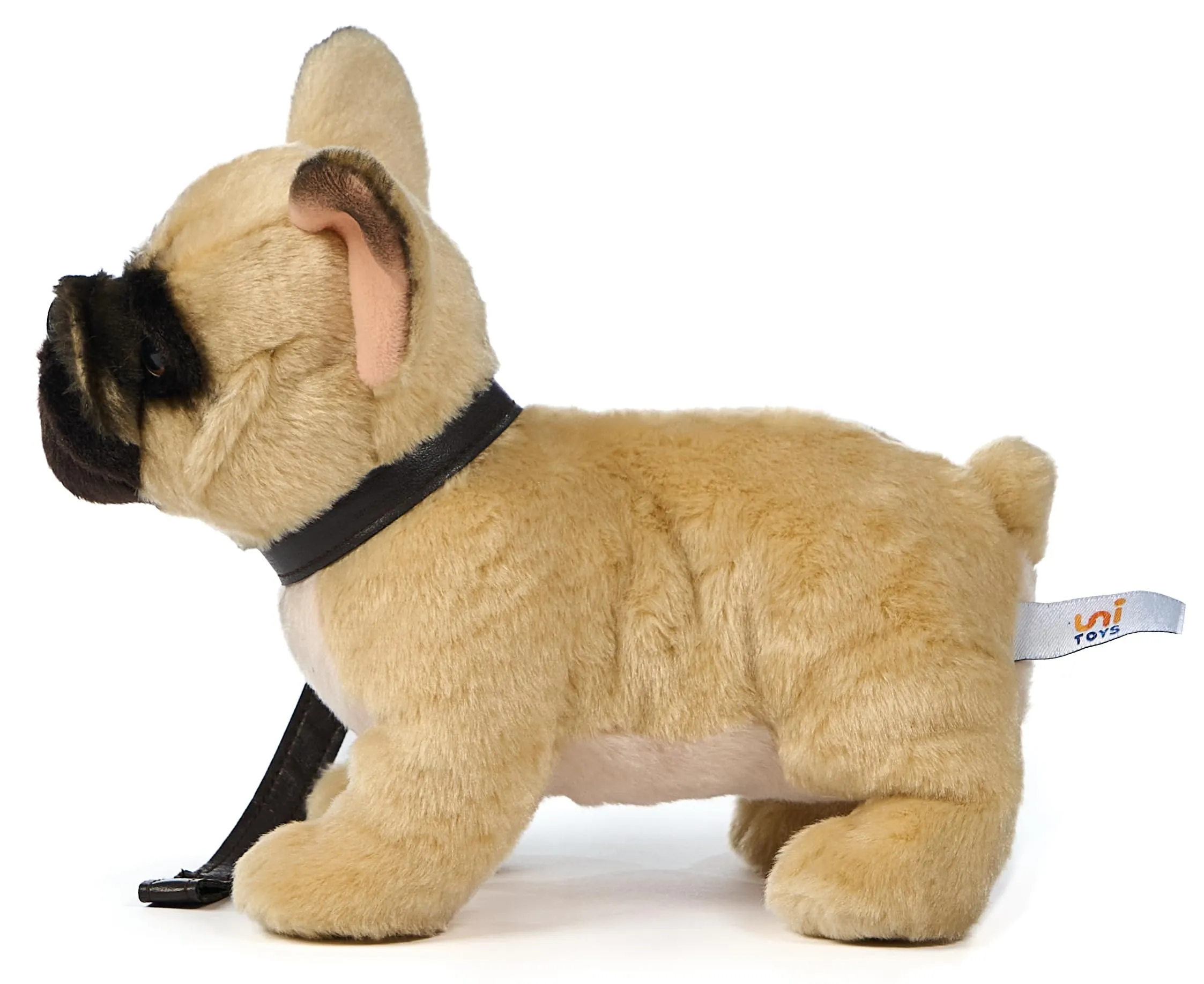 Uni-Toys - Bulldog francese (beige) – con guinzaglio – 26 cm (lunghezza) – cane di peluche – peluche - immagine 3