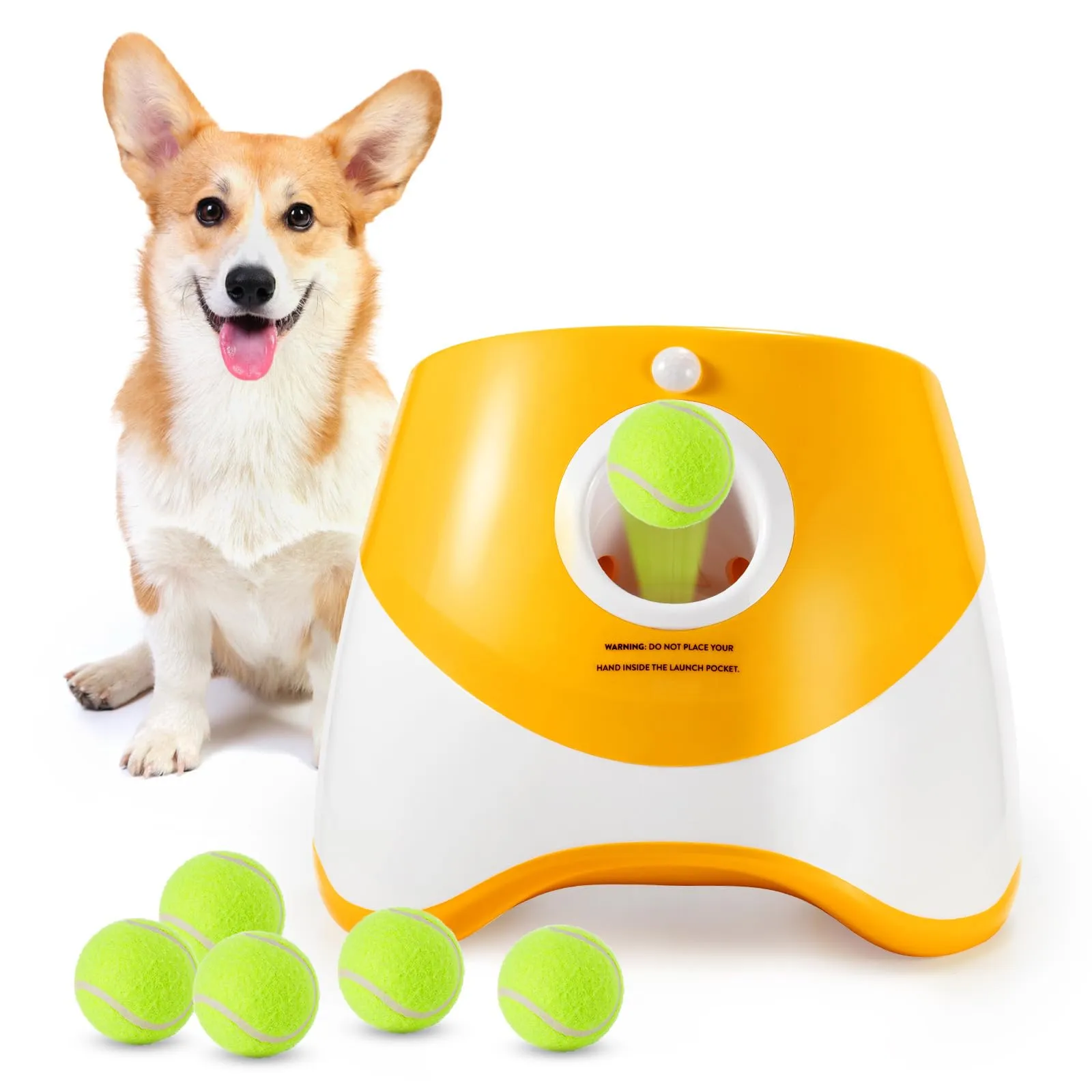 Galatée Lanciatrice Automatica a Sfera, Lanciagranate Per Palline Interattiva, Lanciagrana Automatica Per Cani, Lanciatore Di Palle Per Cani Con 6 Mini Palline Da Tennis(Arancia) - immagine 1