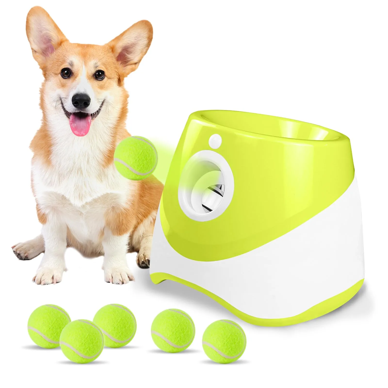 Galatée Lanciatrice Automatica a Sfera, Lanciagranate Per Palline Interattiva, Lanciagrana Automatica Per Cani, Lanciatore Di Palle Per Cani Con 6 Mini Palline Da Tennis(Verde Chiaro) - immagine 1