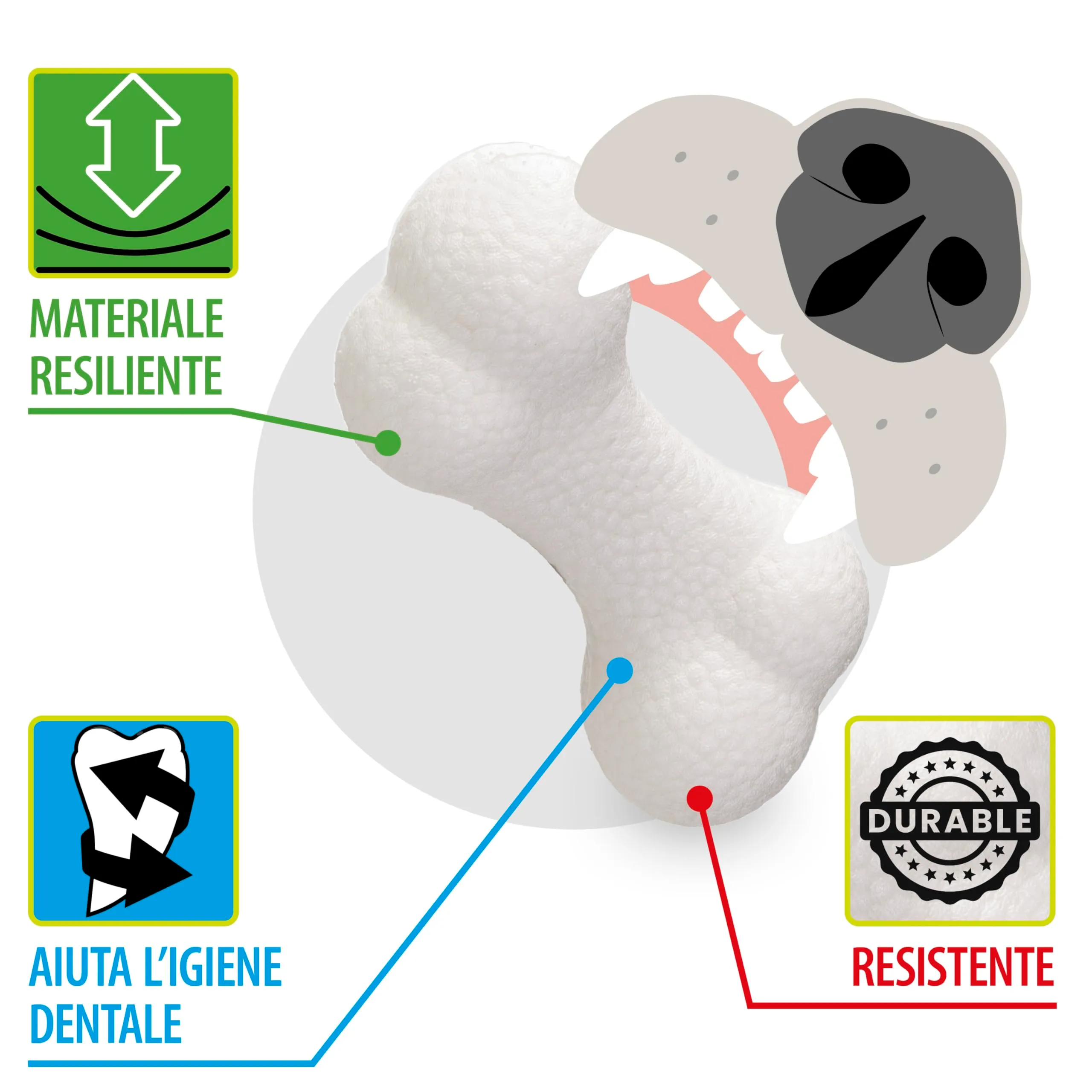 Ferplast Gioco Cane, Osso in Materiale Durevole, Atossico, Resistente ai Morsi, per Igiene Dentale, Rimbalza e Galleggia, CHEWA BOING, Misura Media, Bianco - immagine 3