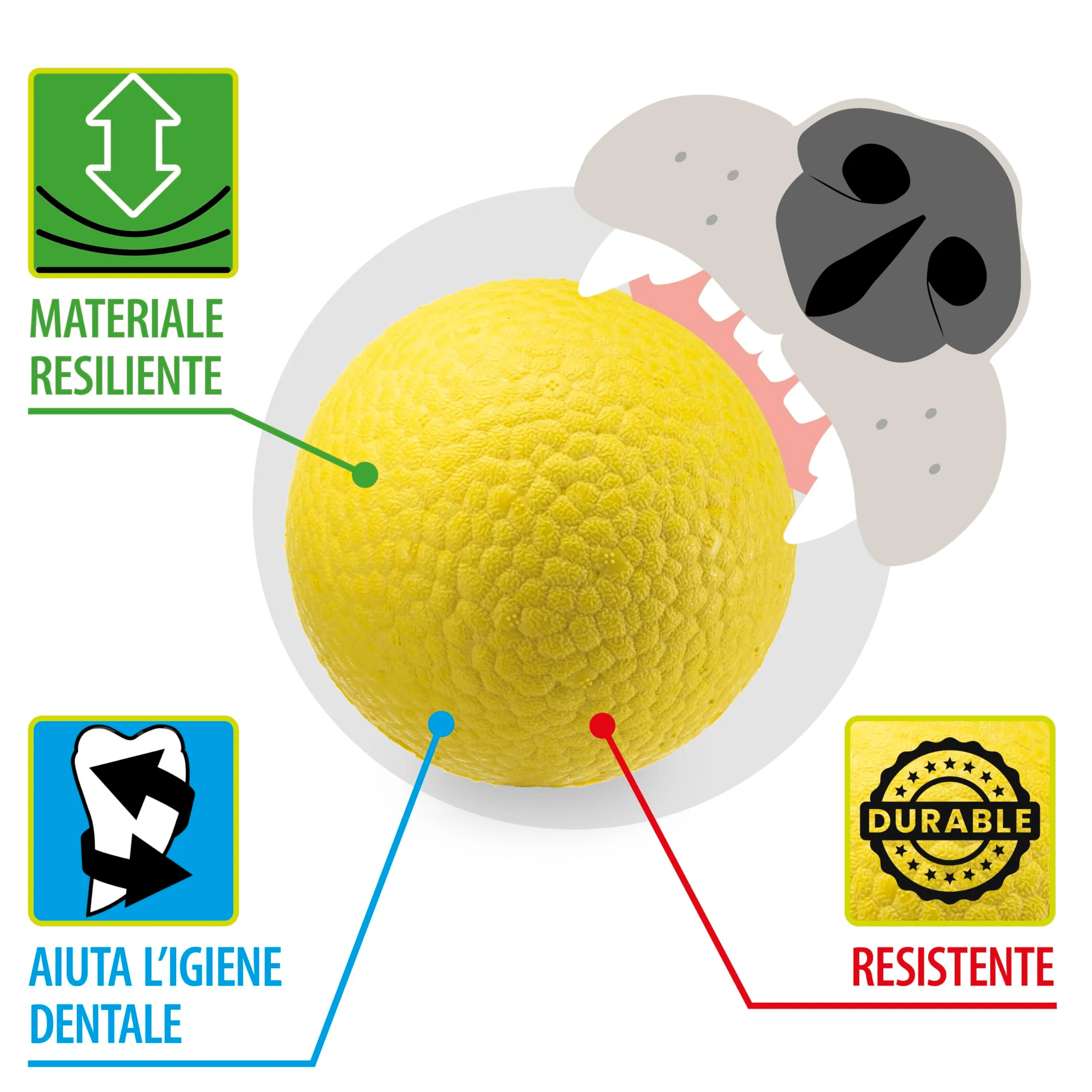 Ferplast CHEWA BOING BALL Giocattolo per Cani Super Rimbalzante e Galleggiante - Materiale innovativo resistente alla masticazione - Texture 3D per l'igiene dentale - Ultra Durevole - Design Italiano - immagine 3