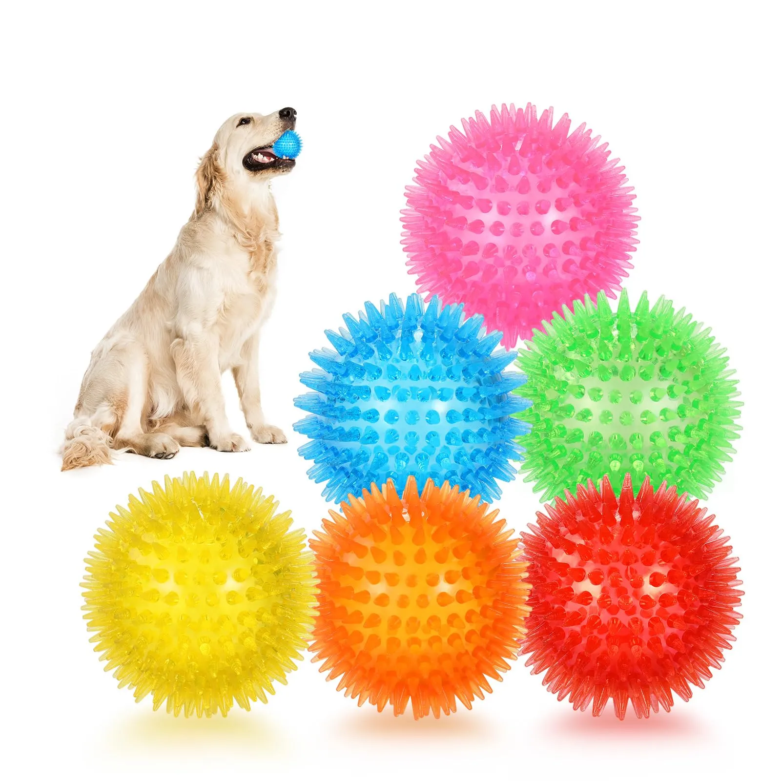 Petizer Confezione da 6 Palle Sonore da 6,5 cm per Cani - Giocattolo Spinoso da Masticare e da Piscina, Gomma TPR Galleggiante per Riporto, Pulizia dei Denti, Sollievo dalla Noia - Razze Piccole e - immagine 1