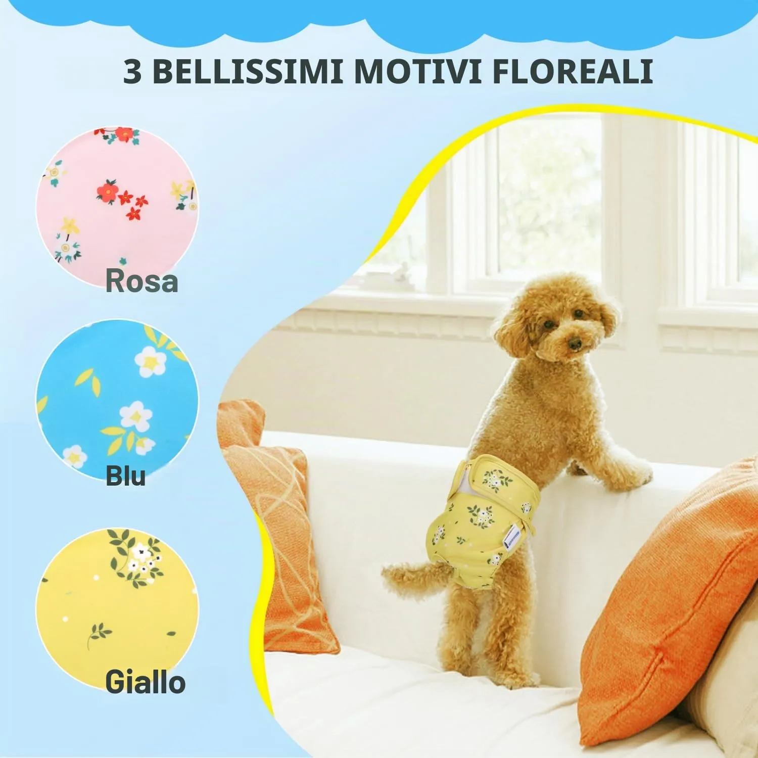 Nobleza 3 Pezzi Pannolini Cane Femmina, Mutande Lavabile per Cani in Calore, Pannoloni per Cani Femmina Ciclo, Assorbenti, Riutilizzabili, M, Vita 40-50cm - immagine 5