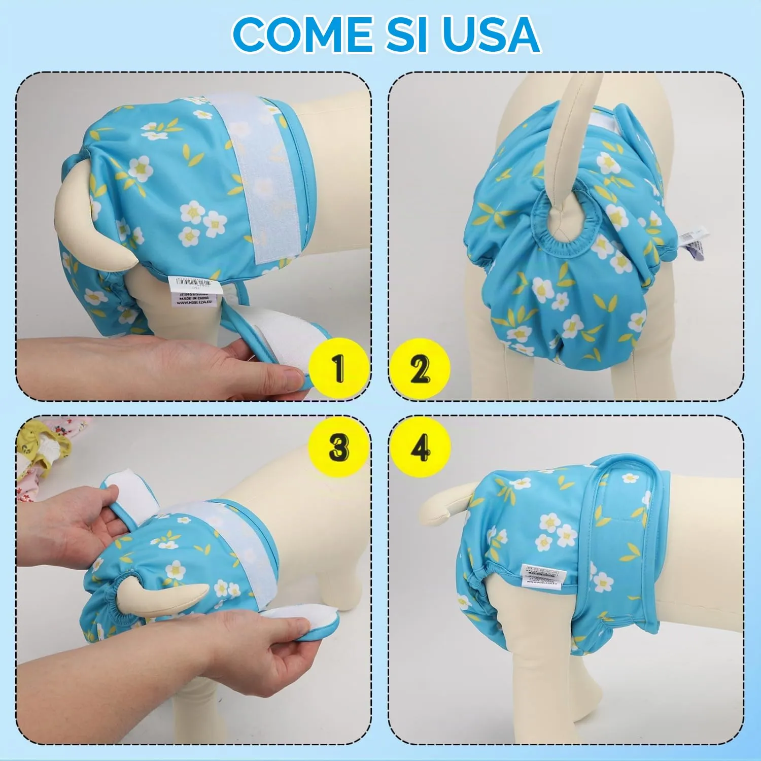 Nobleza 3 Pezzi Pannolini Cane Femmina, Mutande Lavabile per Cani in Calore, Pannoloni per Cani Femmina Ciclo, Assorbenti, Riutilizzabili, M, Vita 40-50cm - immagine 9