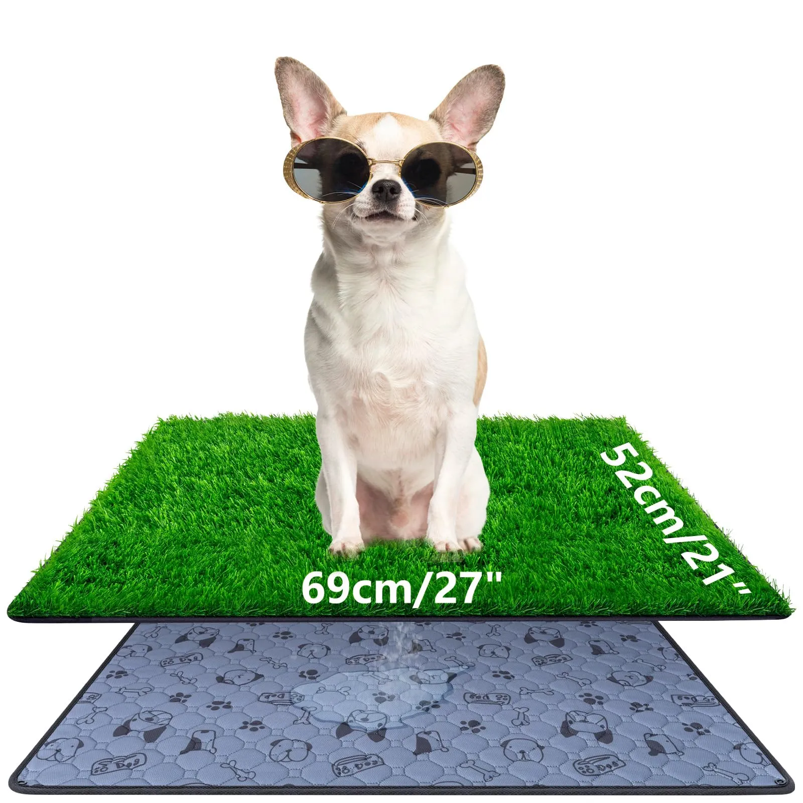 Lettiera per cani, 69 x 52cm, con erba artificiale, altamente permeabile, per cuccioli, lavabile e riutilizzabile, per interni ed esterni - immagine 1