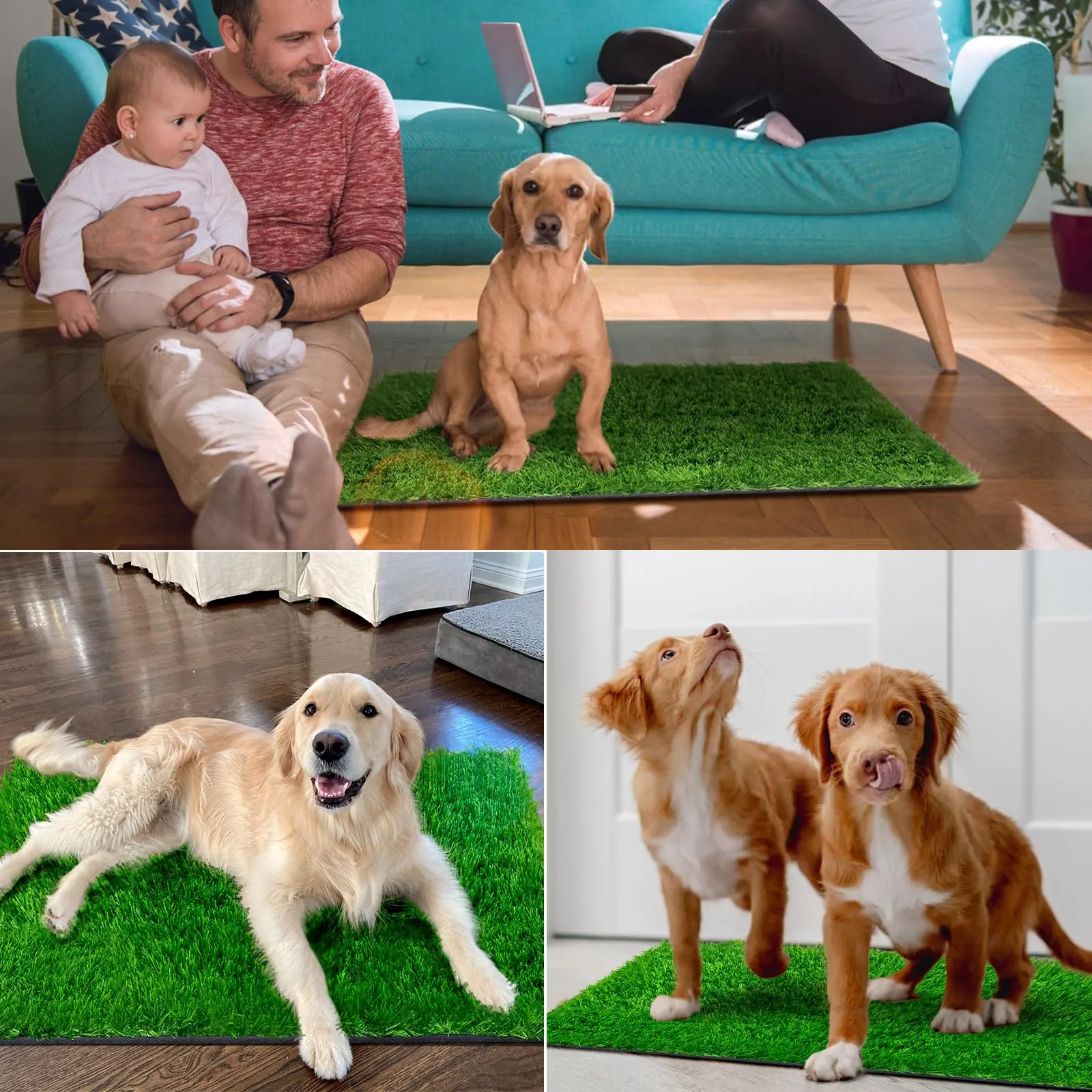 Lettiera per cani, 69 x 52cm, con erba artificiale, altamente permeabile, per cuccioli, lavabile e riutilizzabile, per interni ed esterni - immagine 2