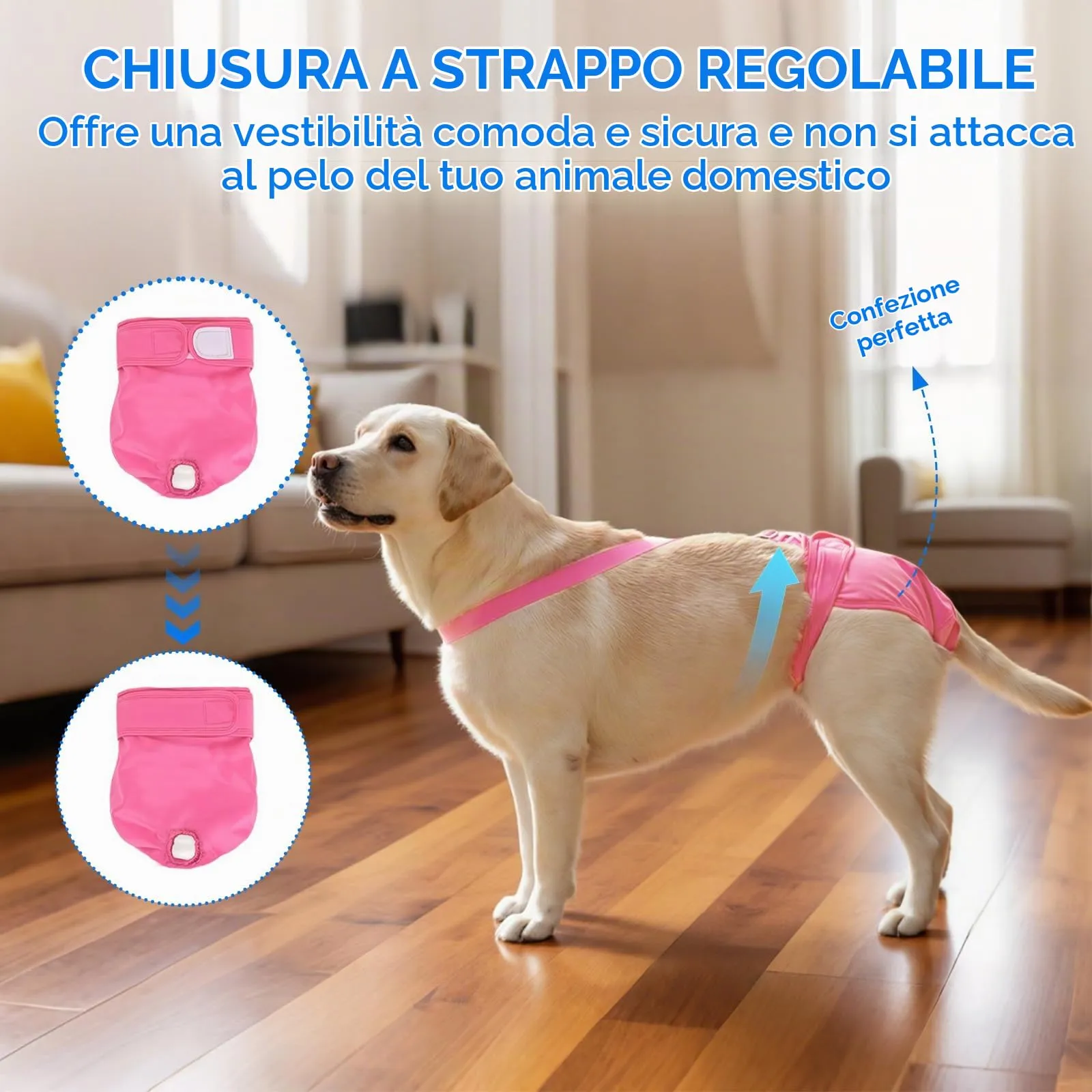 AMFUN 3 Pezzi Pannolini per Cani Cane Femmina Lavabili, Pannolini Cane Femmina Regolabile e Cinghie, Mutande Igieniche Animali Lavabili, Riutilizzabili, Altamente Assorbenti (M) - immagine 4