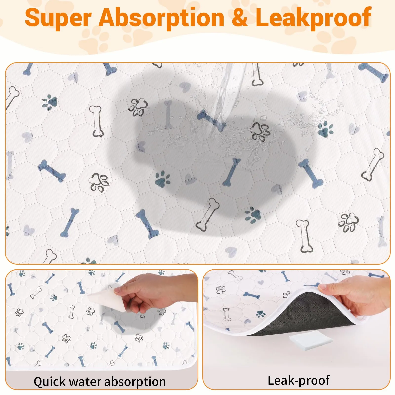 Wusboo Set di 2 Tappetini Igienici per Animali ,70 x 100 cm Super Assorbenti, Impermeabili e Riutilizzabili | Perfetti per Cani, Gatti, Conigli e Porcellini d’India - immagine 4