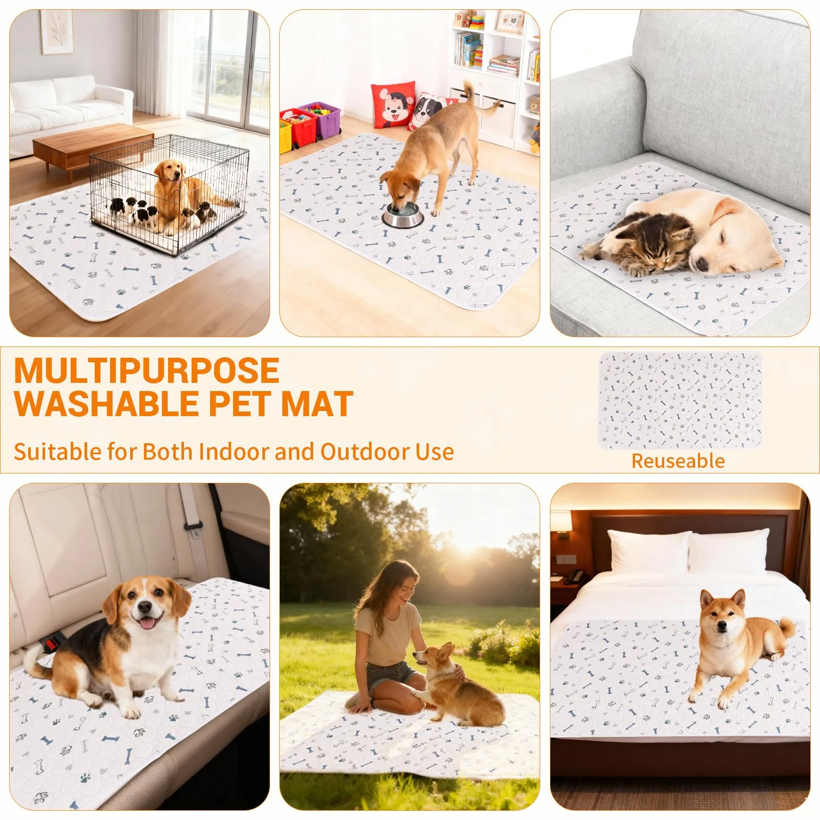 Wusboo Set di 2 Tappetini Igienici per Animali ,70 x 100 cm Super Assorbenti, Impermeabili e Riutilizzabili | Perfetti per Cani, Gatti, Conigli e Porcellini d’India - immagine 7