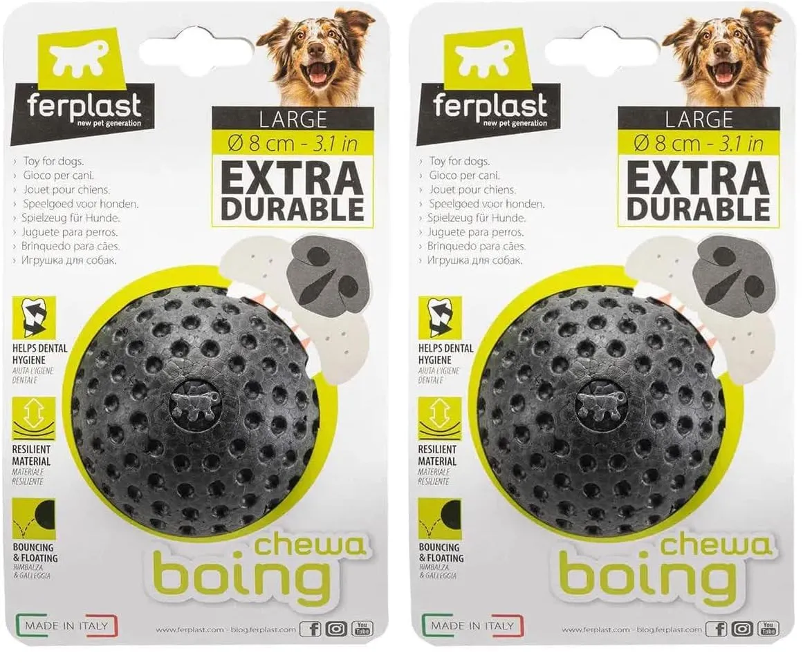 Ferplast Gioco Cane CHEWA BOING, Palla in Materiale Durevole, Atossico, Resistente ai Morsi, per Igiene Dentale, Rimbalza e Galleggia, Pallina per Cani di Taglia Media, Nero (Confezione da 2) - immagine 1