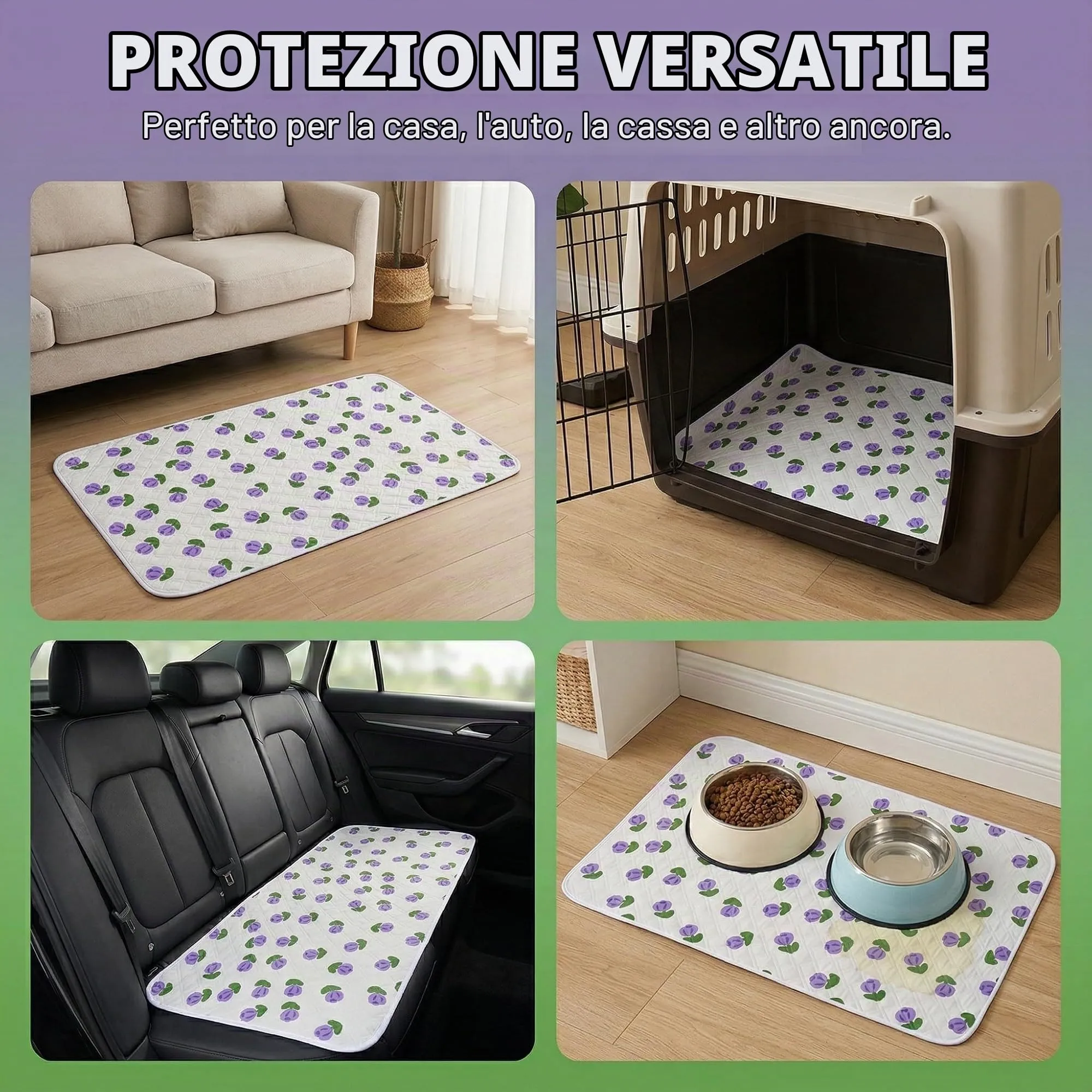GWEOR 2 Pezzi Traversine per Cani Lavabili 50x70cm, Tappetino per Cani 4 Strati Impermeabile Antiscivolo con Motivo Tulipano, Per Camera da Letto, Letto, Salotto, Addestramento e Viaggio - immagine 4