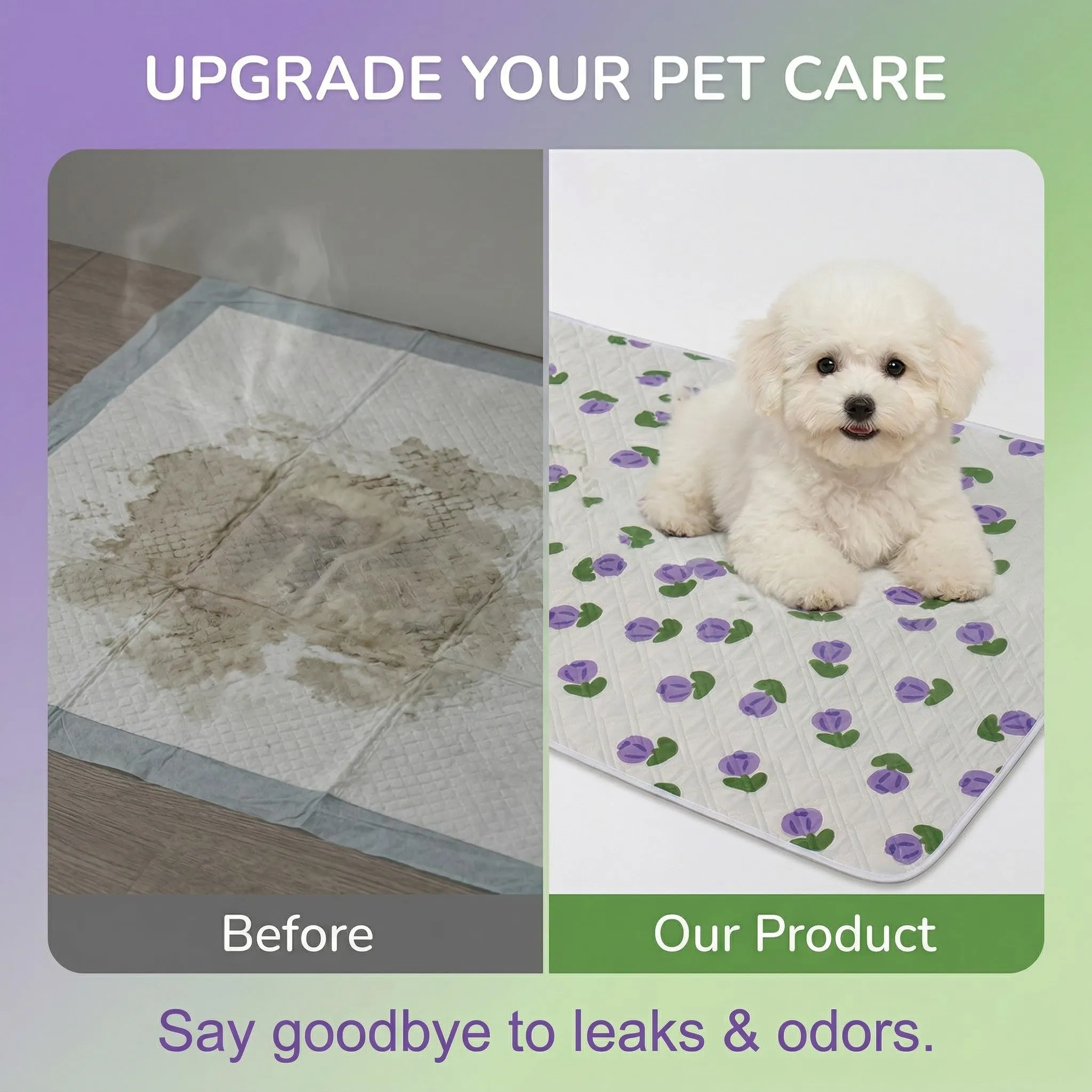 GWEOR 2 Pezzi Traversine per Cani Lavabili 50x70cm, Tappetino per Cani 4 Strati Impermeabile Antiscivolo con Motivo Tulipano, Per Camera da Letto, Letto, Salotto, Addestramento e Viaggio - immagine 5