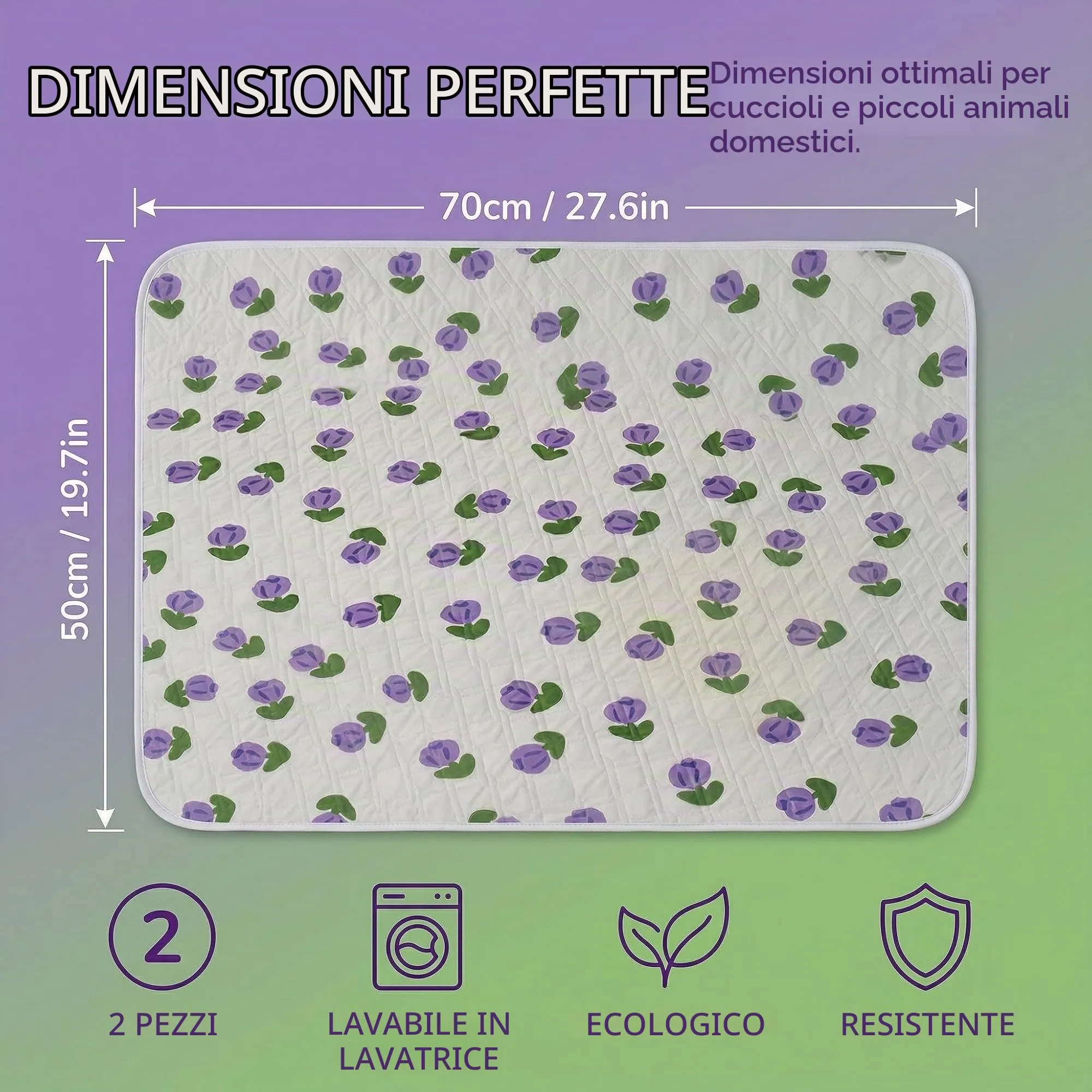 GWEOR 2 Pezzi Traversine per Cani Lavabili 50x70cm, Tappetino per Cani 4 Strati Impermeabile Antiscivolo con Motivo Tulipano, Per Camera da Letto, Letto, Salotto, Addestramento e Viaggio - immagine 6