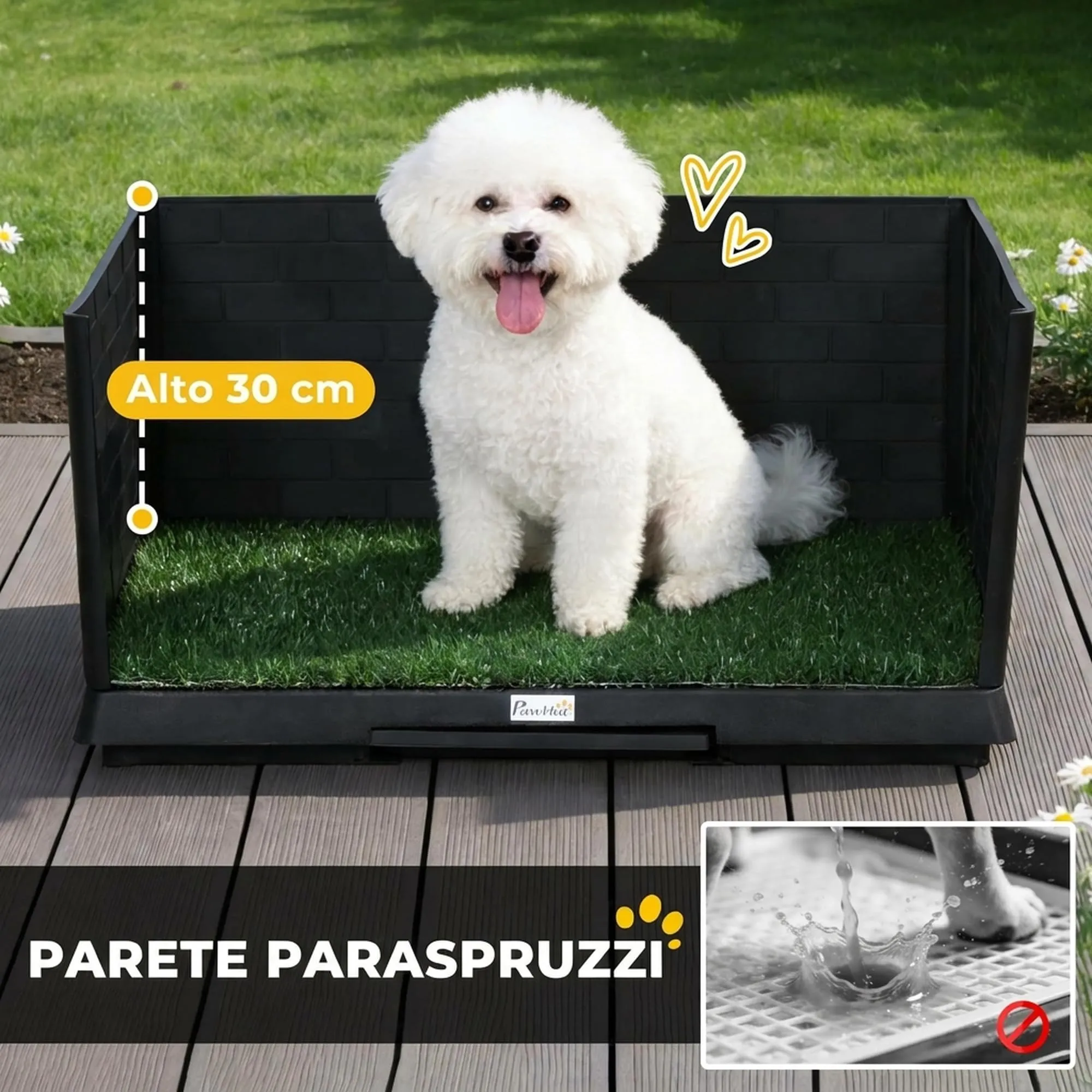 PawHut Lettiera per Cani con Prato Sintetico e Pareti Alte, 75x51x36.5 cm - immagine 3