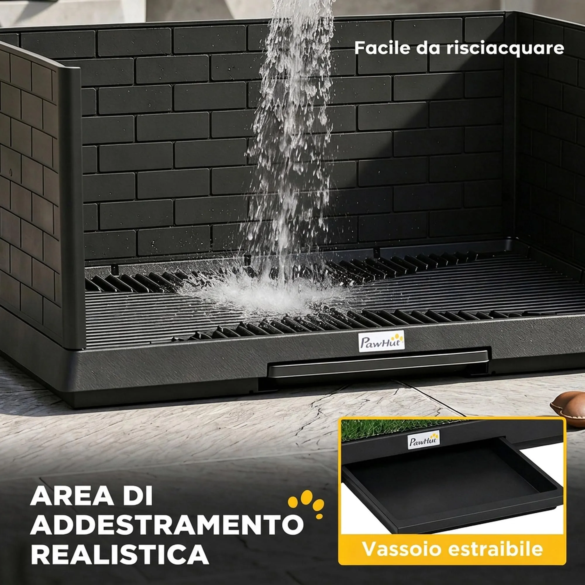 PawHut Lettiera per Cani con Prato Sintetico e Pareti Alte, 75x51x36.5 cm - immagine 5