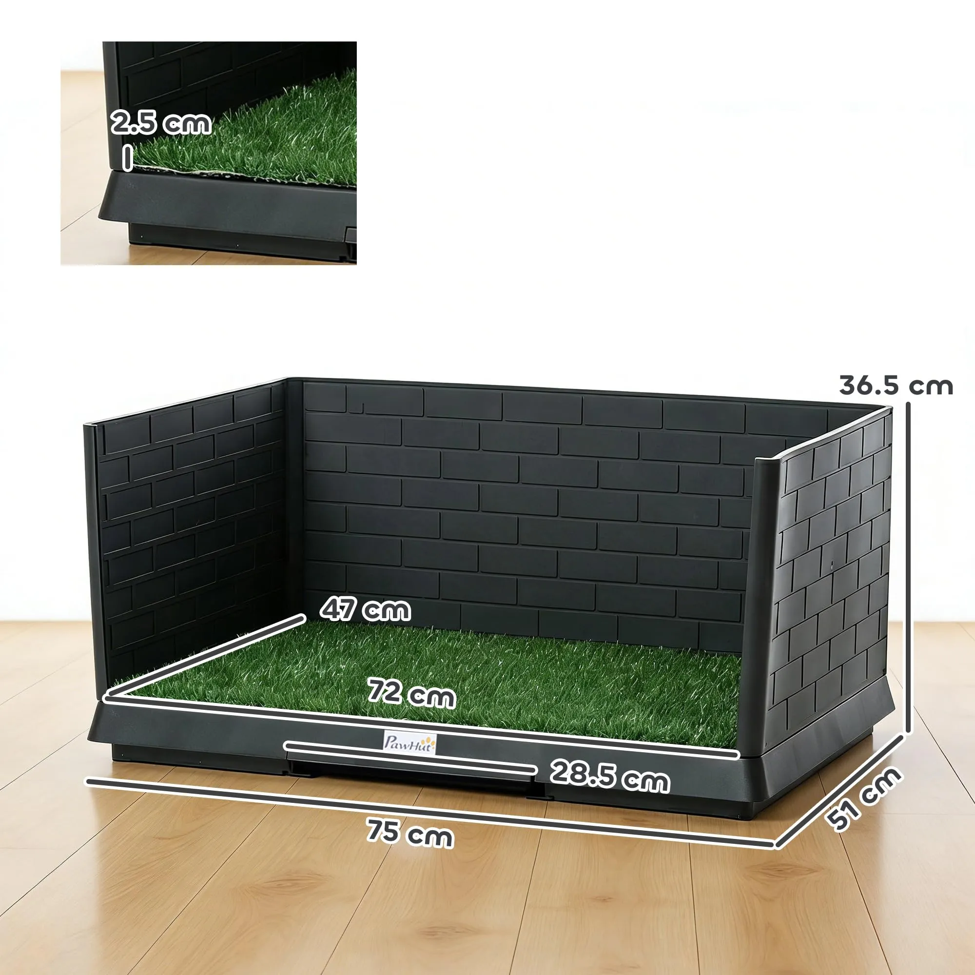 PawHut Lettiera per Cani con Prato Sintetico e Pareti Alte, 75x51x36.5 cm - immagine 7