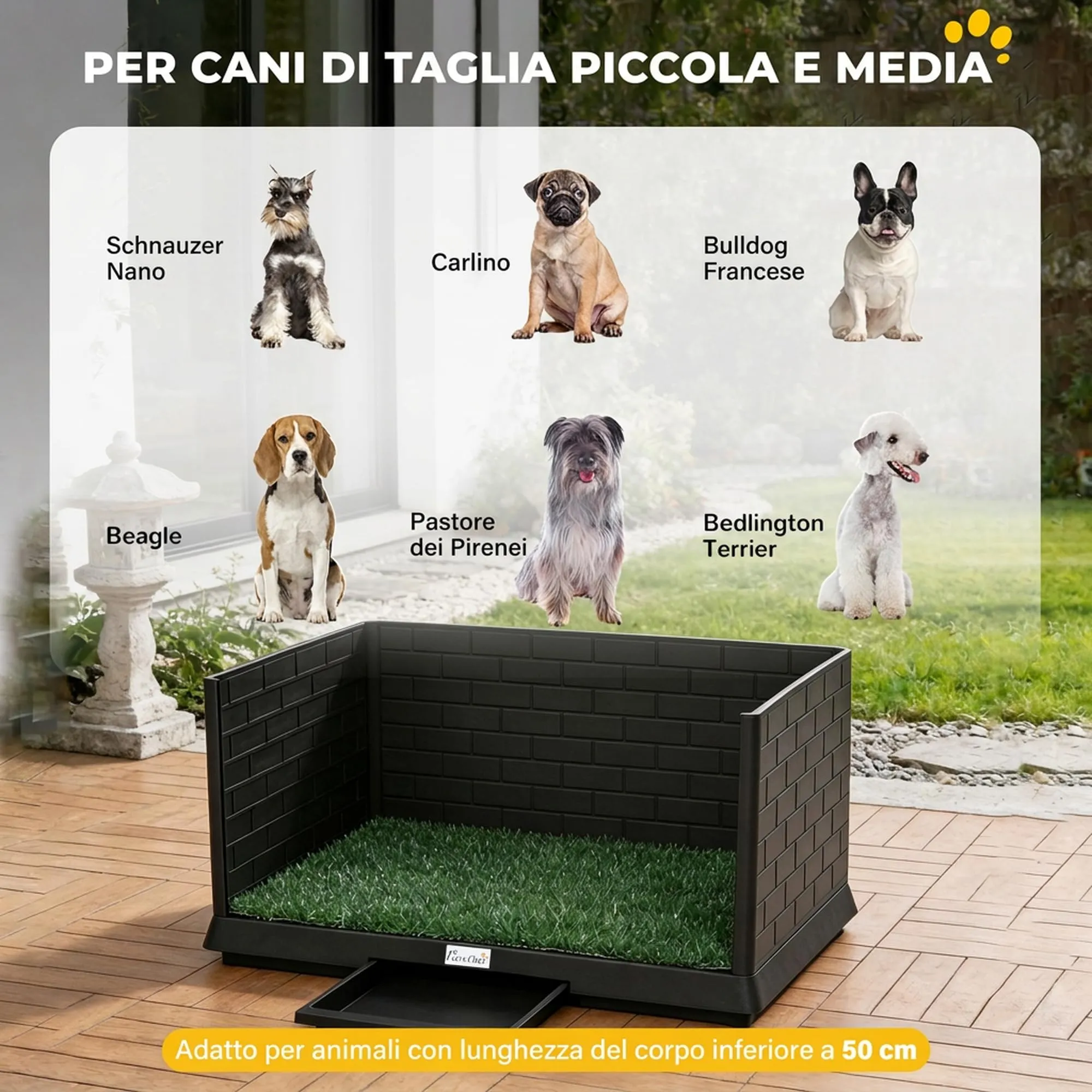 PawHut Lettiera per Cani con Prato Sintetico e Pareti Alte, 75x51x36.5 cm - immagine 8