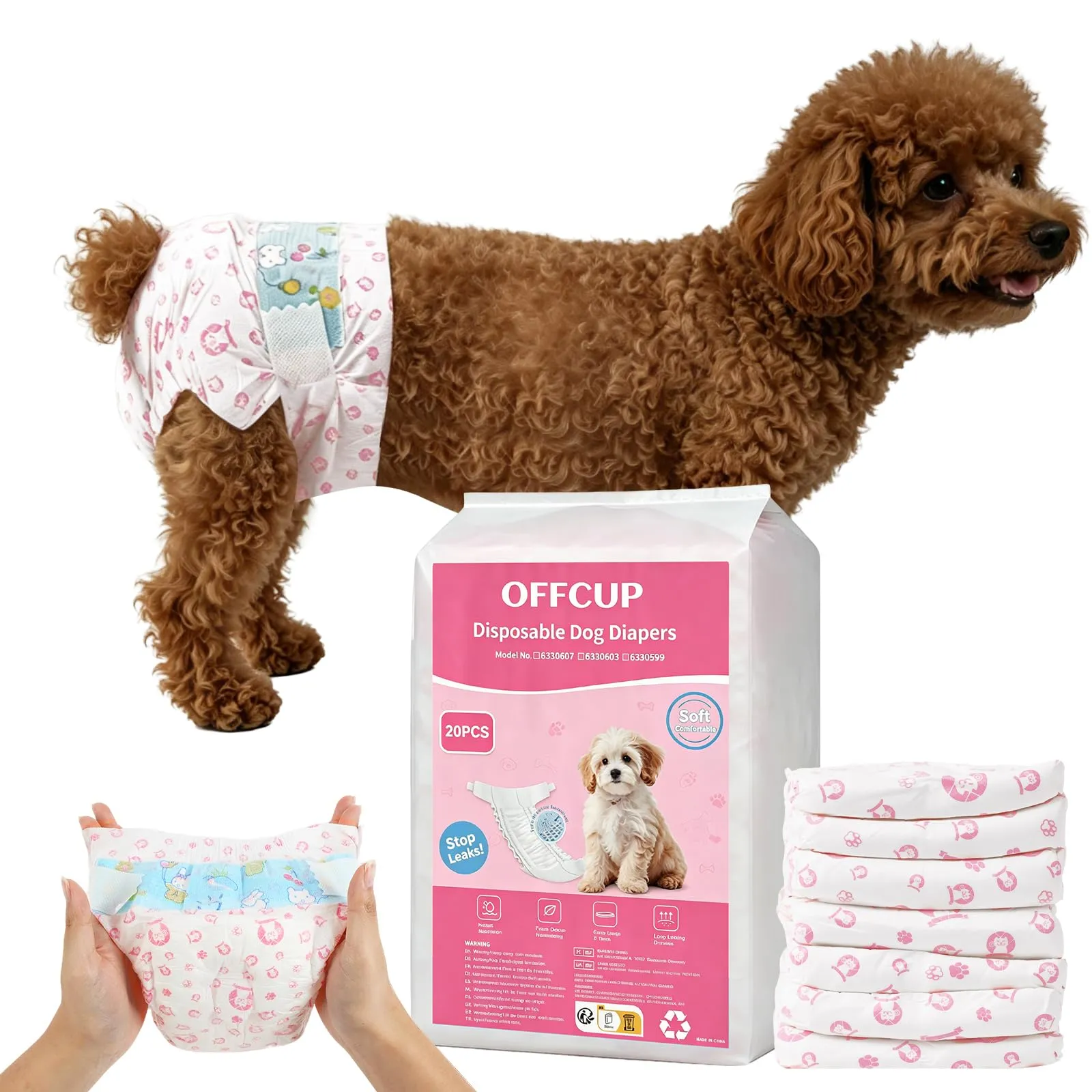 OFFCUP Pannolini USA E Getta, 20 Pannolini per Can, Fascia per Cani cagna - immagine 1