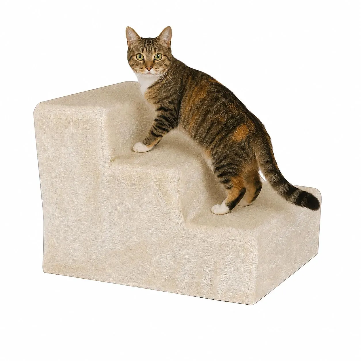 lionto Scala per Animali con Fodera Peluche, 3 Gradini, fino 50 kg, Beige - immagine 2