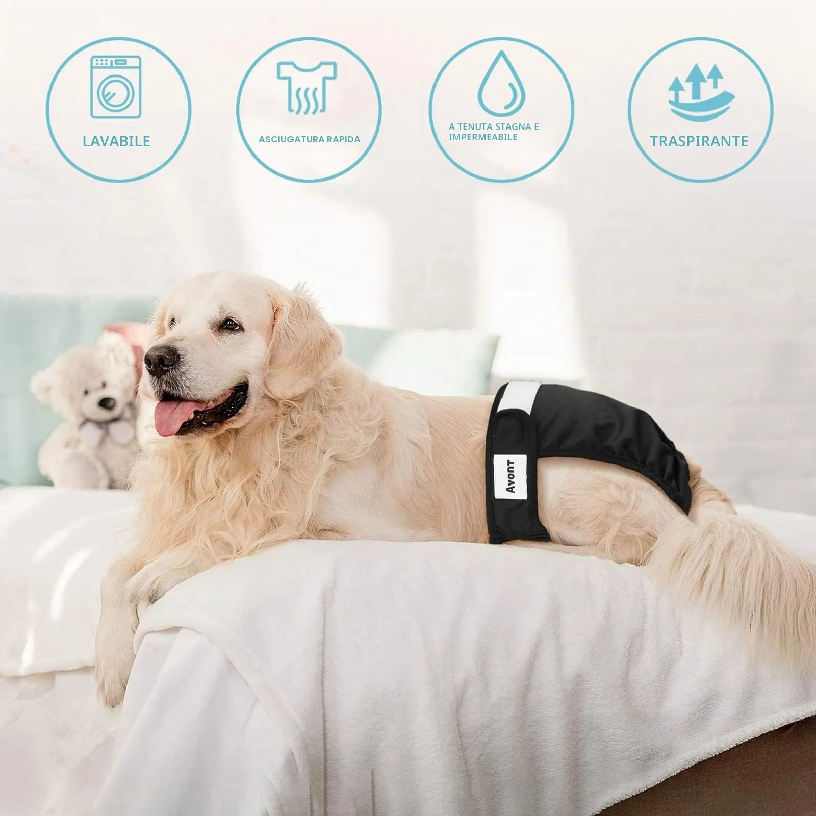 Avont Pannolini Cane Lavabili[3 Pezzi], Mutandina per Cane Femmina Altamente Assorbenti, Impermeabile e Riutilizzabili, Lavabili in Lavatrice -Nero - immagine 6