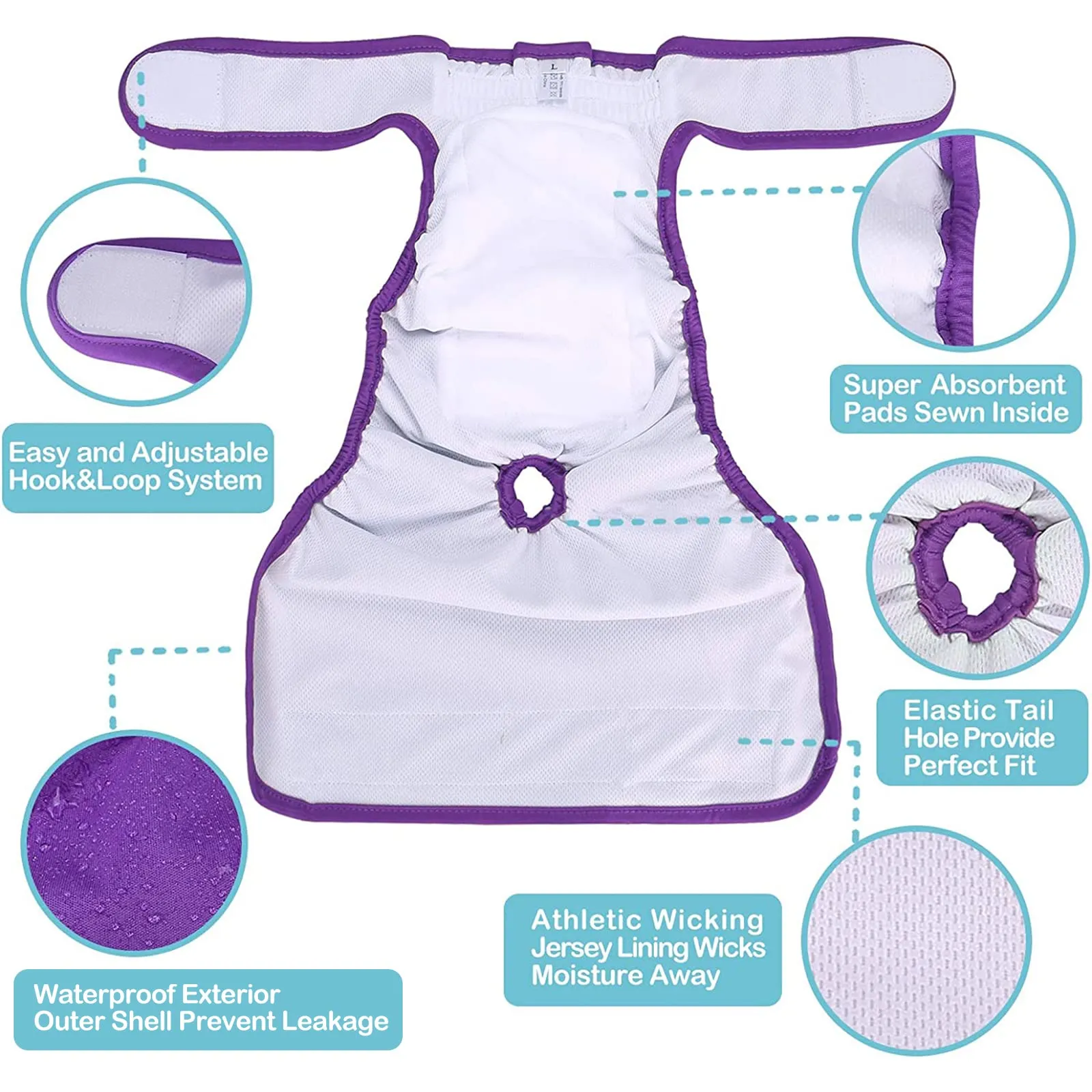 Avont Pannolini Cane Lavabili[3 Pezzi], Mutandina per Cane Femmina Altamente Assorbenti, Impermeabile e Riutilizzabili, Lavabili in Lavatrice -Viola/Blu/Rosa - immagine 7