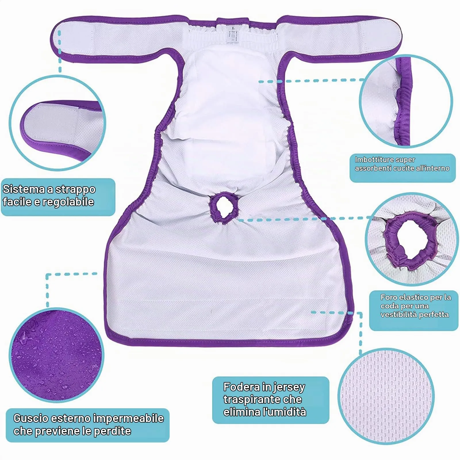 Avont Pannolini Cane Lavabili[3 Pezzi], Mutandina per Cane Femmina Altamente Assorbenti, Impermeabile e Riutilizzabili, Lavabili in Lavatrice -Viola/Blu/Rosa - immagine 7