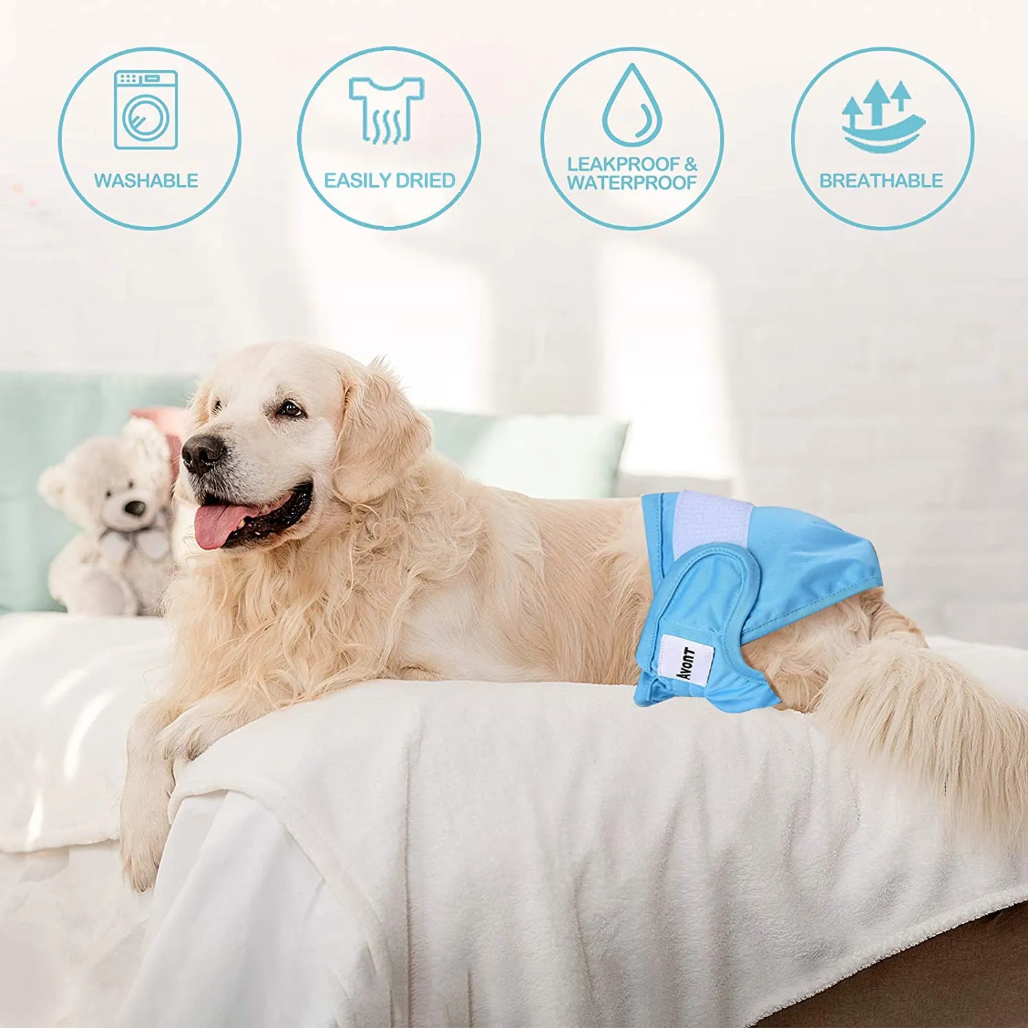 Avont Pannolini Cane Lavabili[3 Pezzi], Mutandina per Cane Femmina Altamente Assorbenti, Impermeabile e Riutilizzabili, Lavabili in Lavatrice -Viola/Blu/Rosa - immagine 6