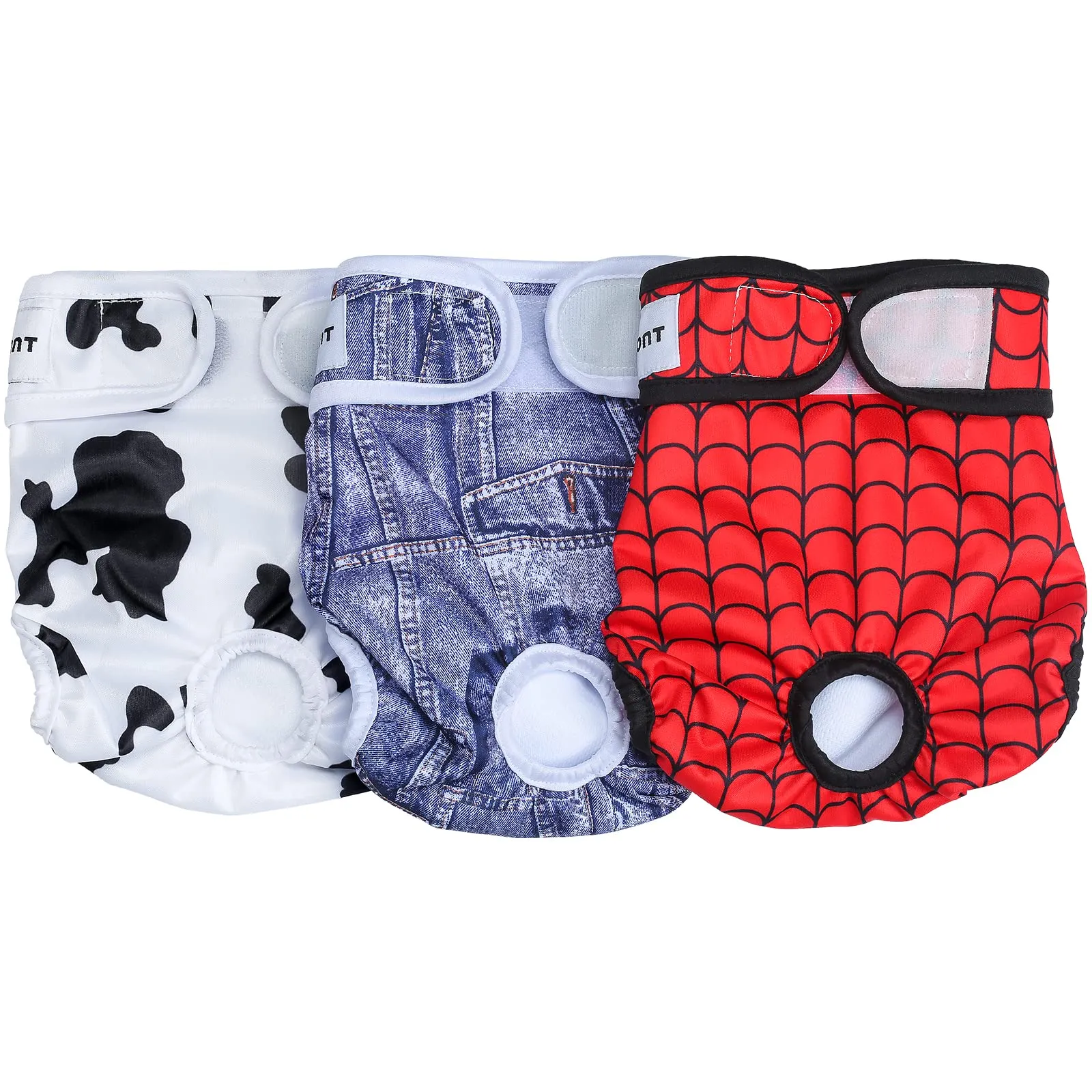 Avont Confezione da 3Pannolini Lavabili per Cani Femminili (Piccola/8"-13,5"Vita), Pannolini per Cani Riutilizzabili Altamente Assorbenti di Alta Qualità Pannolino per Cani Resistente -Web/Latte/Jeans - immagine 1