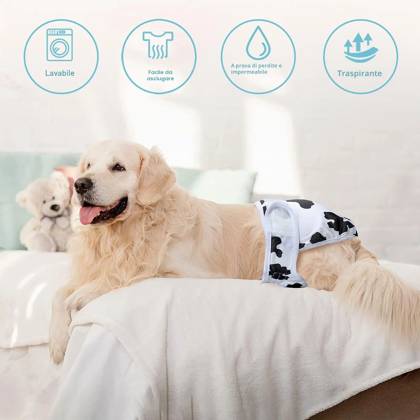 Avont Confezione da 3 Pannolini Lavabili per Cani Femminili ((XL/26-35"Vita), Pannolini per Cani Riutilizzabili Altamente Assorbenti di Alta Qualità Pannolino per Cani Resistente -Web/Latte/Jeans - immagine 6