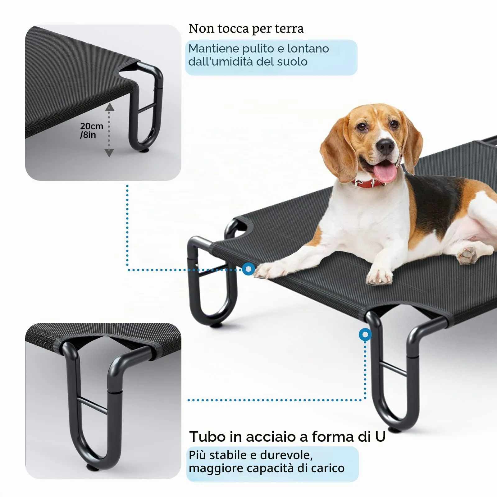 KORIMEFA Brandina per Cani Taglia Grande, Lettino Rialzato, Cuccia Interno Esterno Rinfrescante per Animali Domestici, 122x85cm (XL) - immagine 4