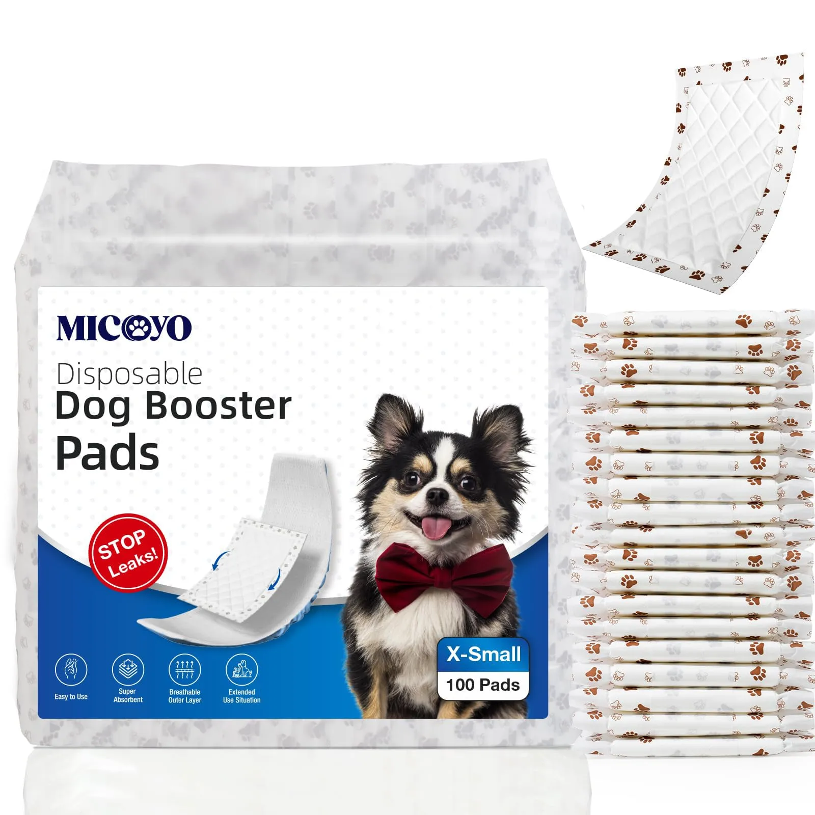 MICOOYO Fodere per pannolini usa e getta per cani, super assorbenti, adatti alla maggior parte dei pannolini per cani (XS-100) - immagine 1