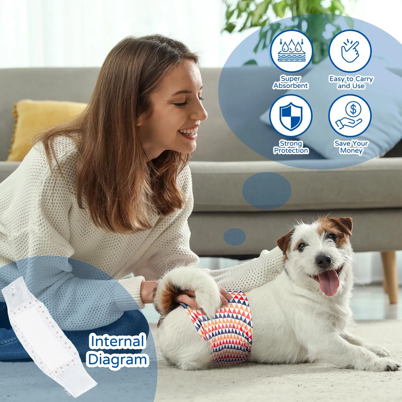 MICOOYO Fodere per pannolini usa e getta per cani, super assorbenti, adatti alla maggior parte dei pannolini per cani (M-50) - immagine 2