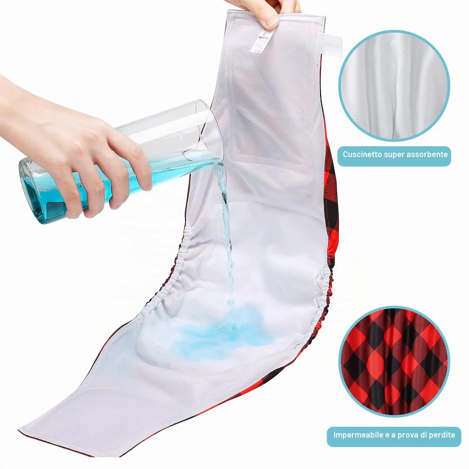 Avont Confezione da 3 Pannolini Lavabili per Cani Maschili (XS 9"-11"), Involucri Riutilizzabili per Cani Maschi, Fasce di Pancia Altamente Assorbenti Pipì per Cagnolini - Plaid Rosso/Blu/Grigio - immagine 3