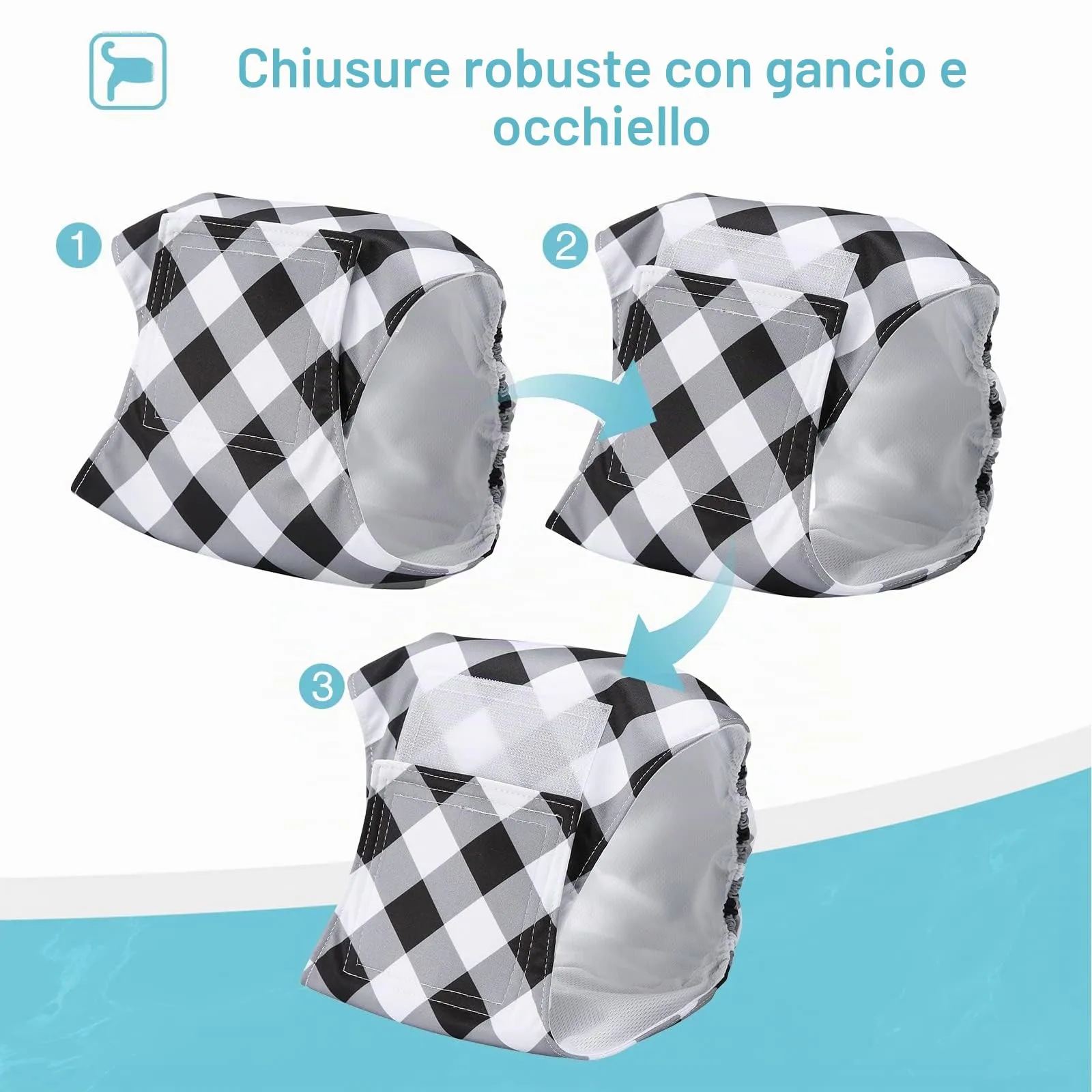 Avont Confezione da 3 Pannolini Lavabili per Cani Maschili (XS 9"-11"), Involucri Riutilizzabili per Cani Maschi, Fasce di Pancia Altamente Assorbenti Pipì per Cagnolini - Plaid Rosso/Blu/Grigio - immagine 7