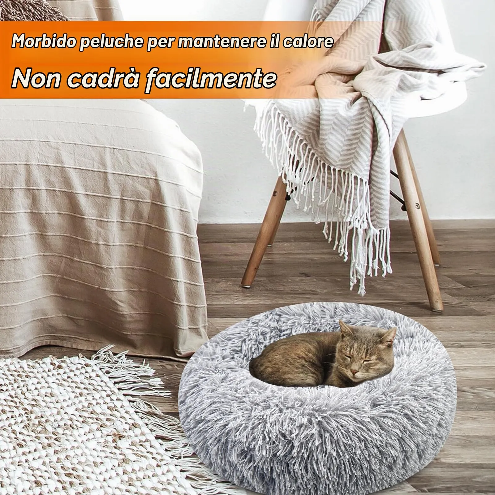 Brevanza Cuccia Gatto, Letto Cane, Cuscino Pelosa, Cuscini Lavabile, Cucce Rotondo, Lettini A Ciambella Mantiene Caldo, Antiscivolo Lettino Morbido Per Gatti Cani Piccoli Media (Diameter:60cm, Grigio) - immagine 3