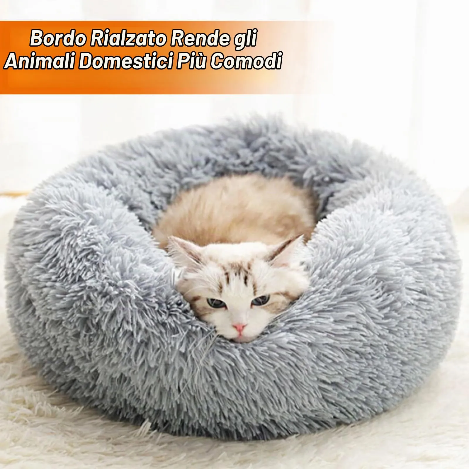 Brevanza Cuccia Gatto, Letto Cane, Cuscino Pelosa, Cuscini Lavabile, Cucce Rotondo, Lettini A Ciambella Mantiene Caldo, Antiscivolo Lettino Morbido Per Gatti Cani Piccoli Media (Diameter:60cm, Grigio) - immagine 4