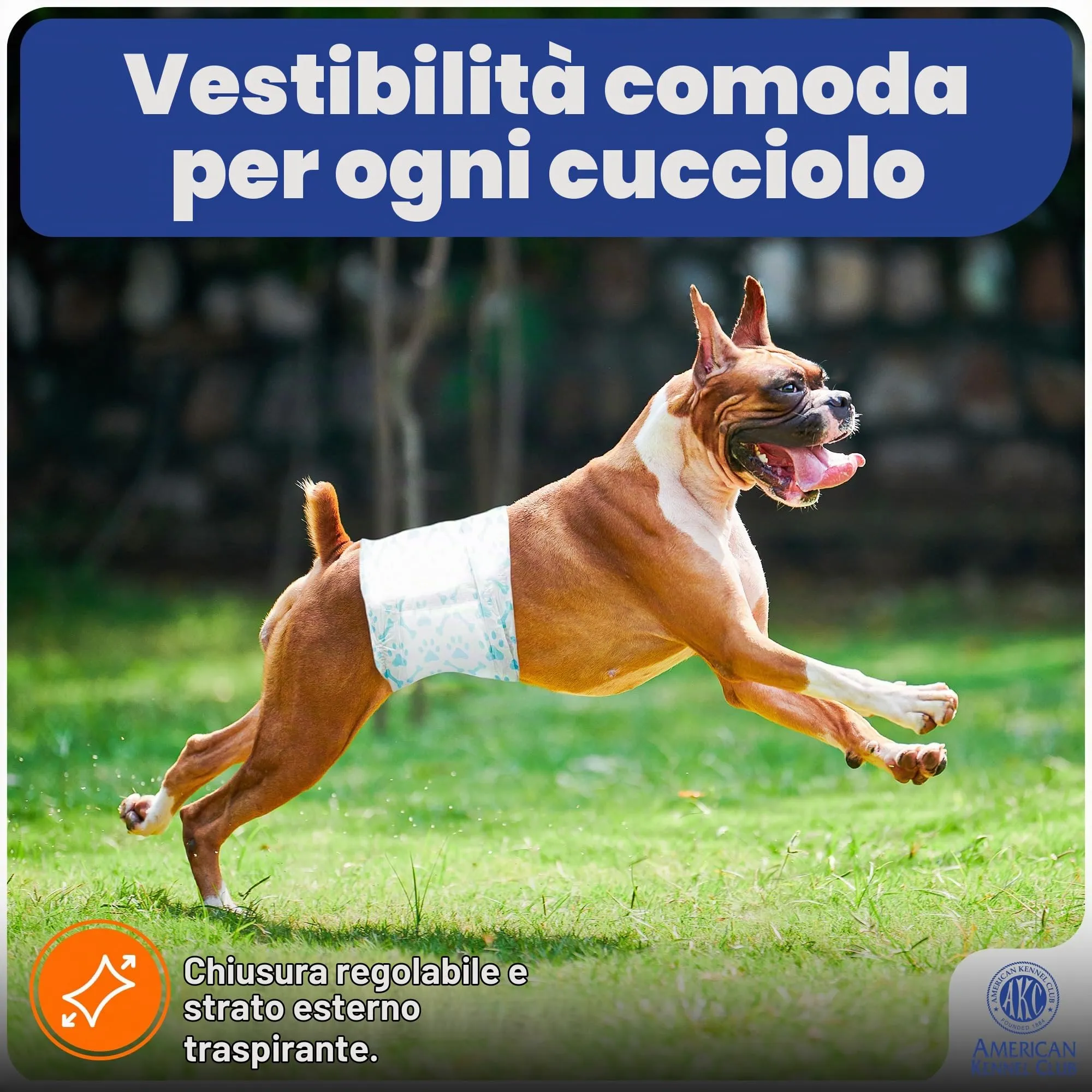 American Kennel Club Pannolini usa e getta per cani maschi, con indicatore di umidità, L, 50 pezzi - immagine 8