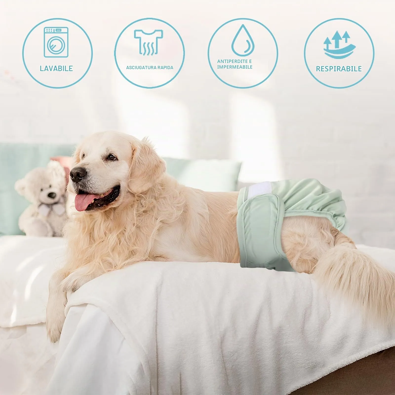 Avont Pannolini Cane Lavabili[3 Pezzi], Mutandina per Cane Femmina Altamente Assorbenti, Impermeabile e Riutilizzabili, Lavabili in Lavatrice -Rosa/Menta/Grigio - immagine 6