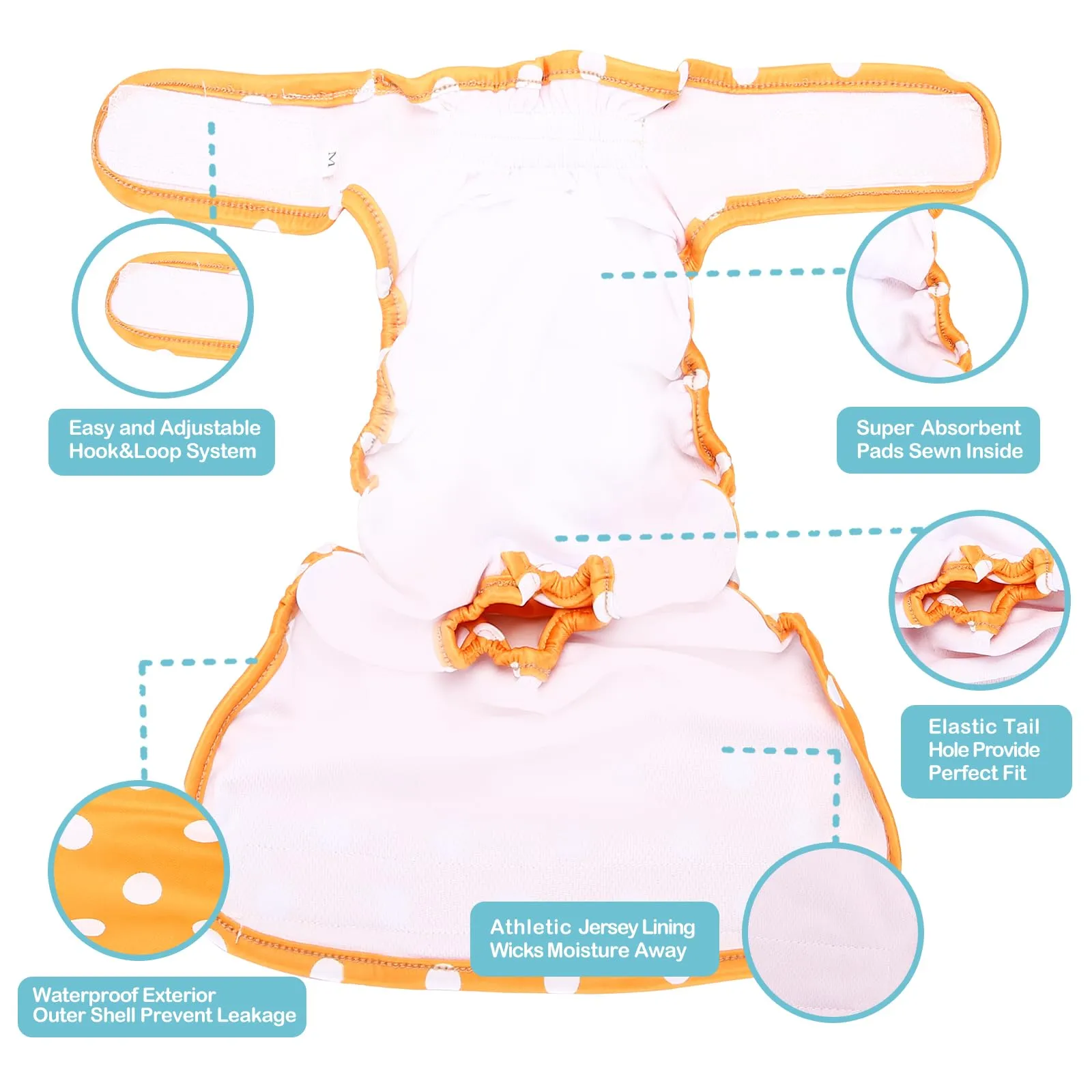 Avont Pannolini Cane Lavabili[3 Pezzi], Mutandina per Cane Femmina Altamente Assorbenti, Impermeabile e Riutilizzabili, Lavabili in Lavatrice -Puntini Rosa/Giallo/Nero - immagine 5