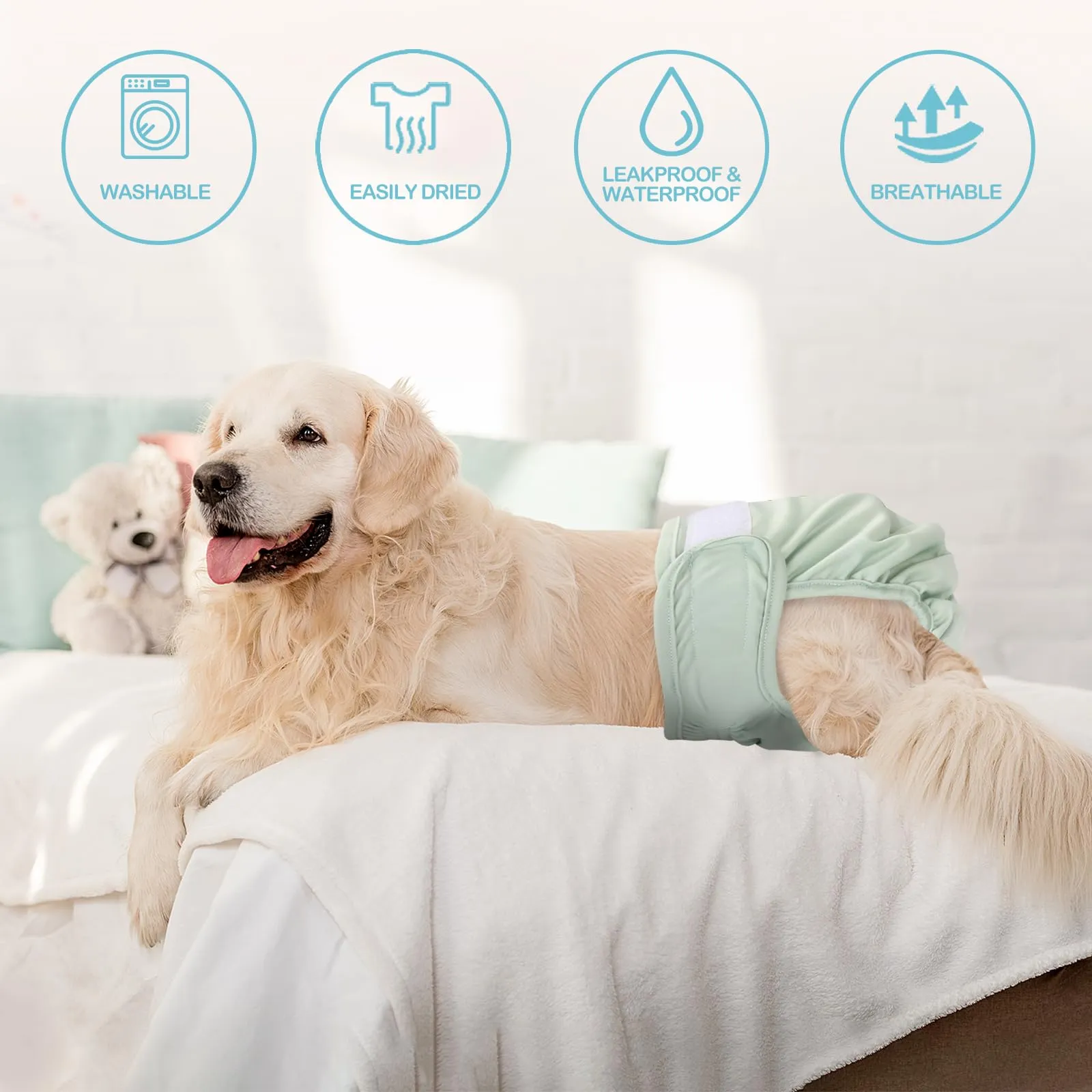 Avont Pannolini Cane Lavabili[3 Pezzi], Mutandina per Cane Femmina Altamente Assorbenti, Impermeabile e Riutilizzabili, Lavabili in Lavatrice -Rosa/Menta/Grigio - immagine 6