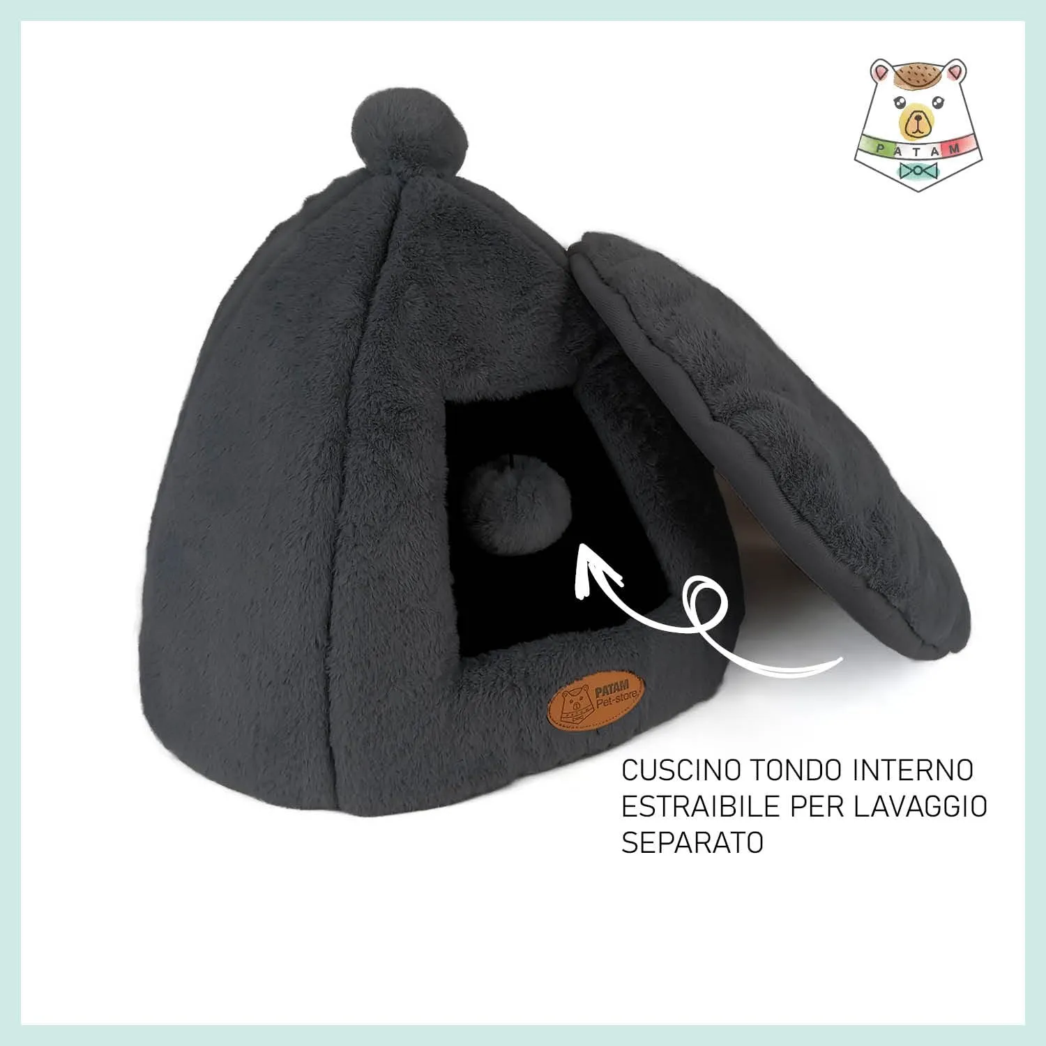 PATAM Cuccia Gatto, Cane Piccola Taglia, da Interno, Lavabile, Antiscivolo, Igloo Nero - immagine 2