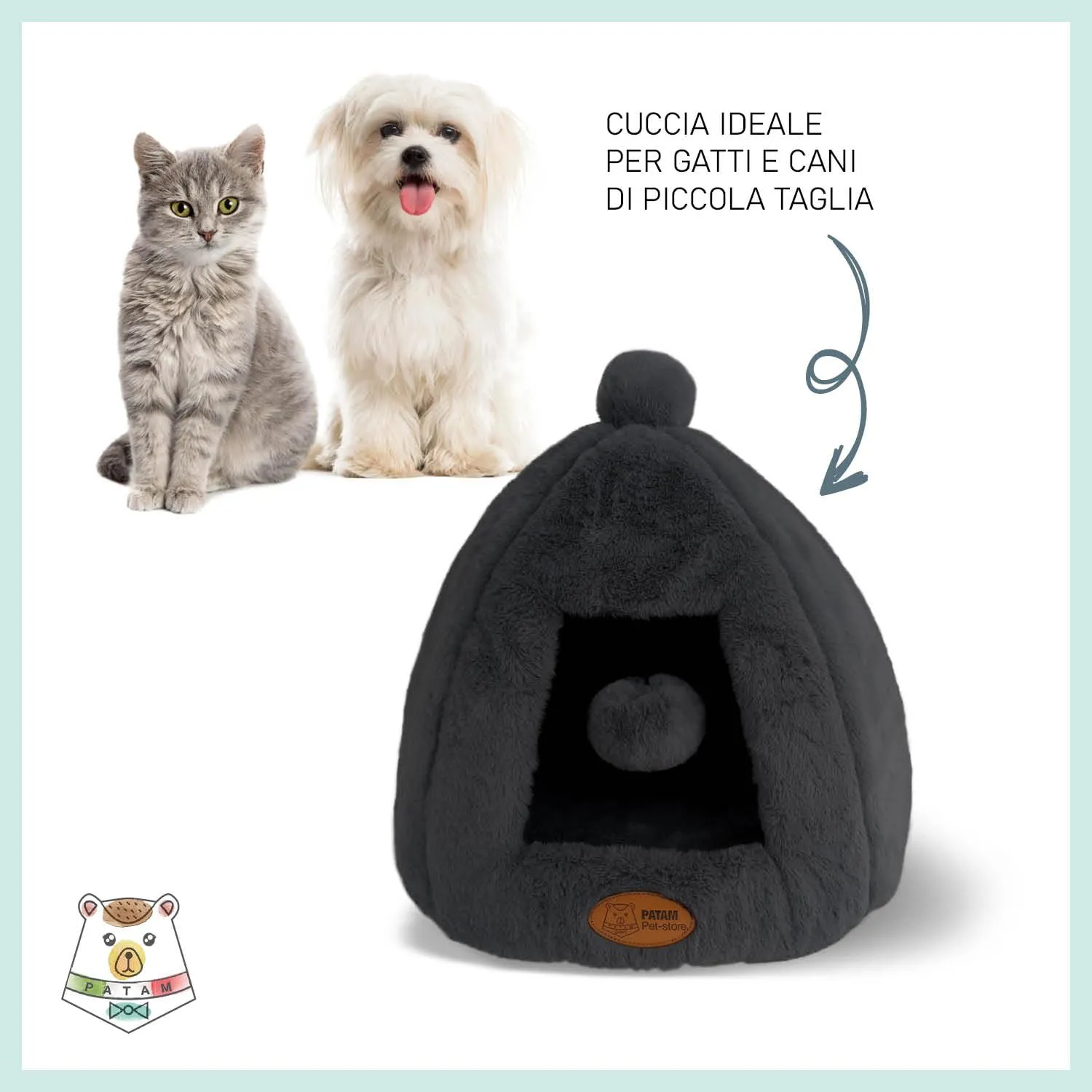 PATAM Cuccia Gatto, Cane Piccola Taglia, da Interno, Lavabile, Antiscivolo, Igloo Nero - immagine 3