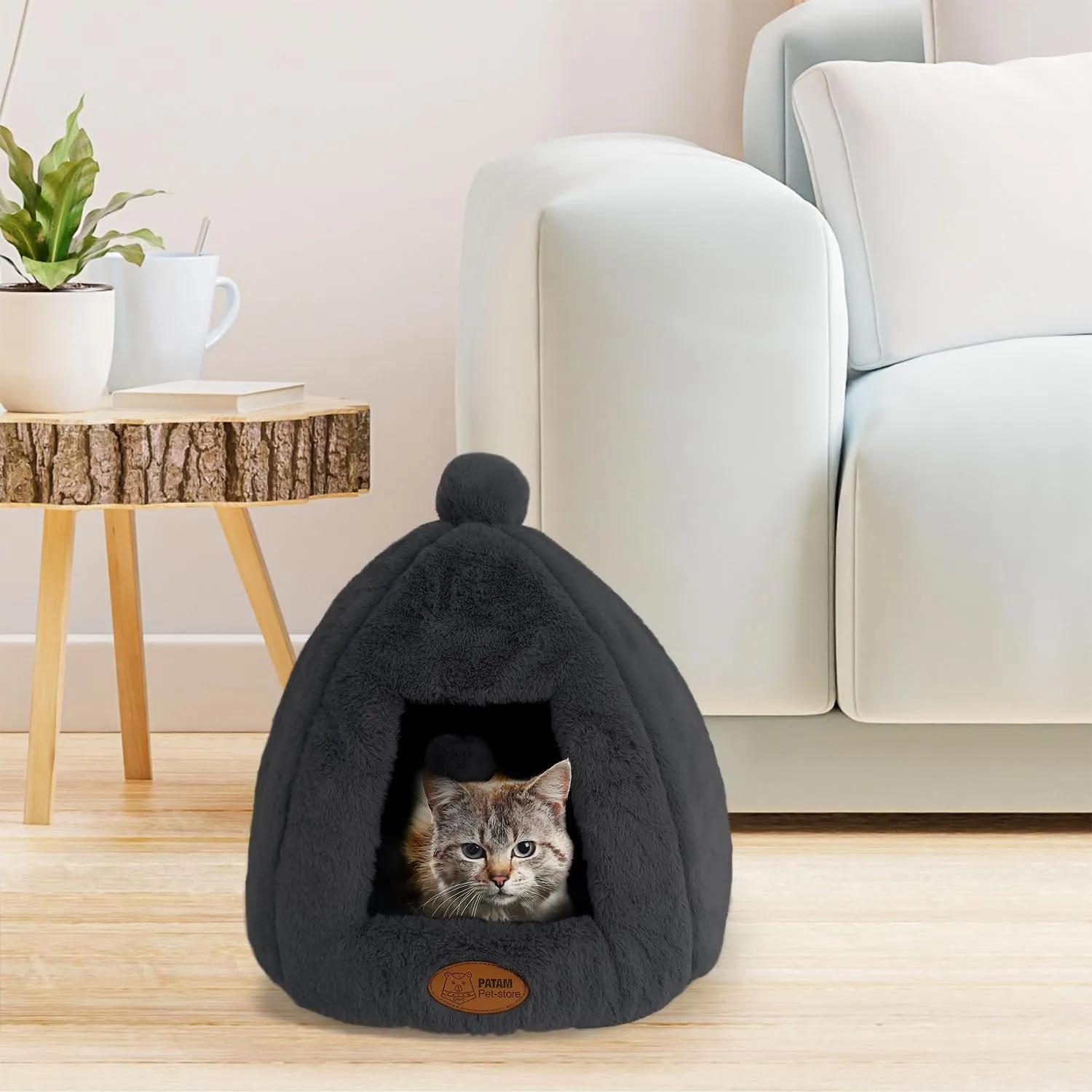 PATAM Cuccia Gatto, Cane Piccola Taglia, da Interno, Lavabile, Antiscivolo, Igloo Nero - immagine 4