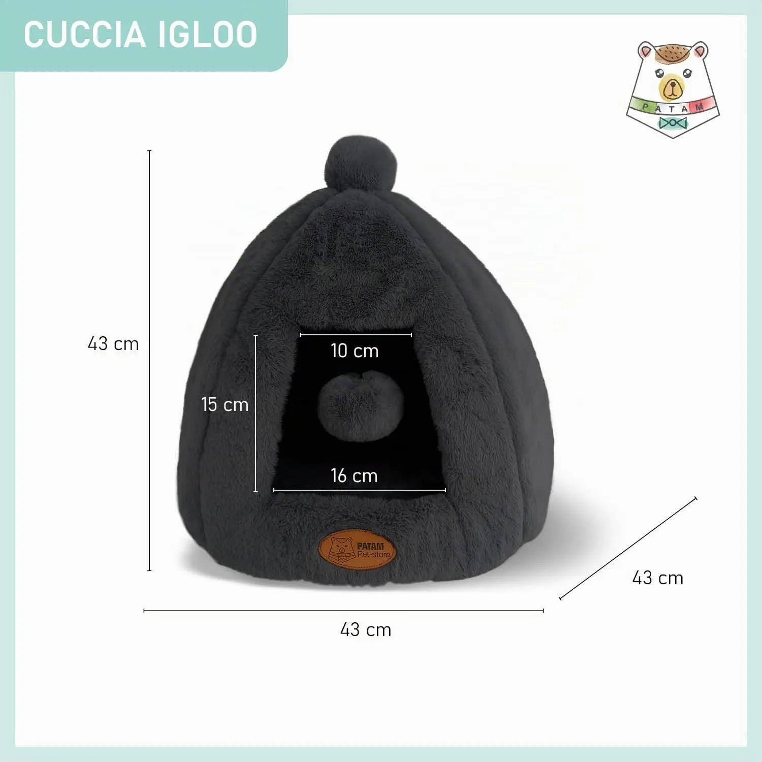 PATAM Cuccia Gatto, Cane Piccola Taglia, da Interno, Lavabile, Antiscivolo, Igloo Nero - immagine 6